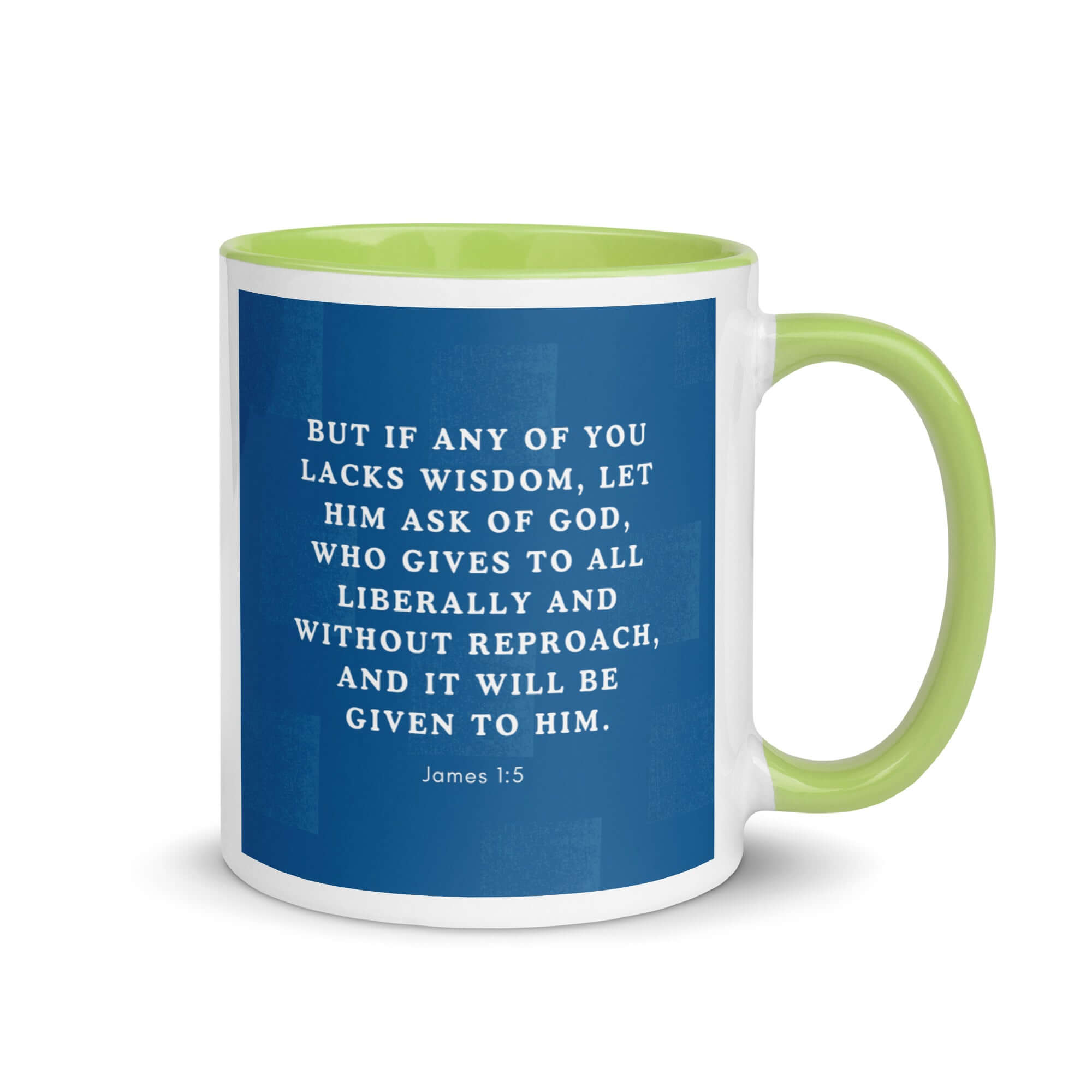 James 1:5 Bible Verse, gives to all White Ceramic Mug with Color Inside Green 11 oz