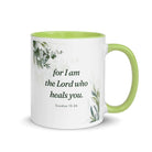 Exodus 15:26 Bible Verse, Gods voice White Ceramic Mug with Color Inside Green 11 oz