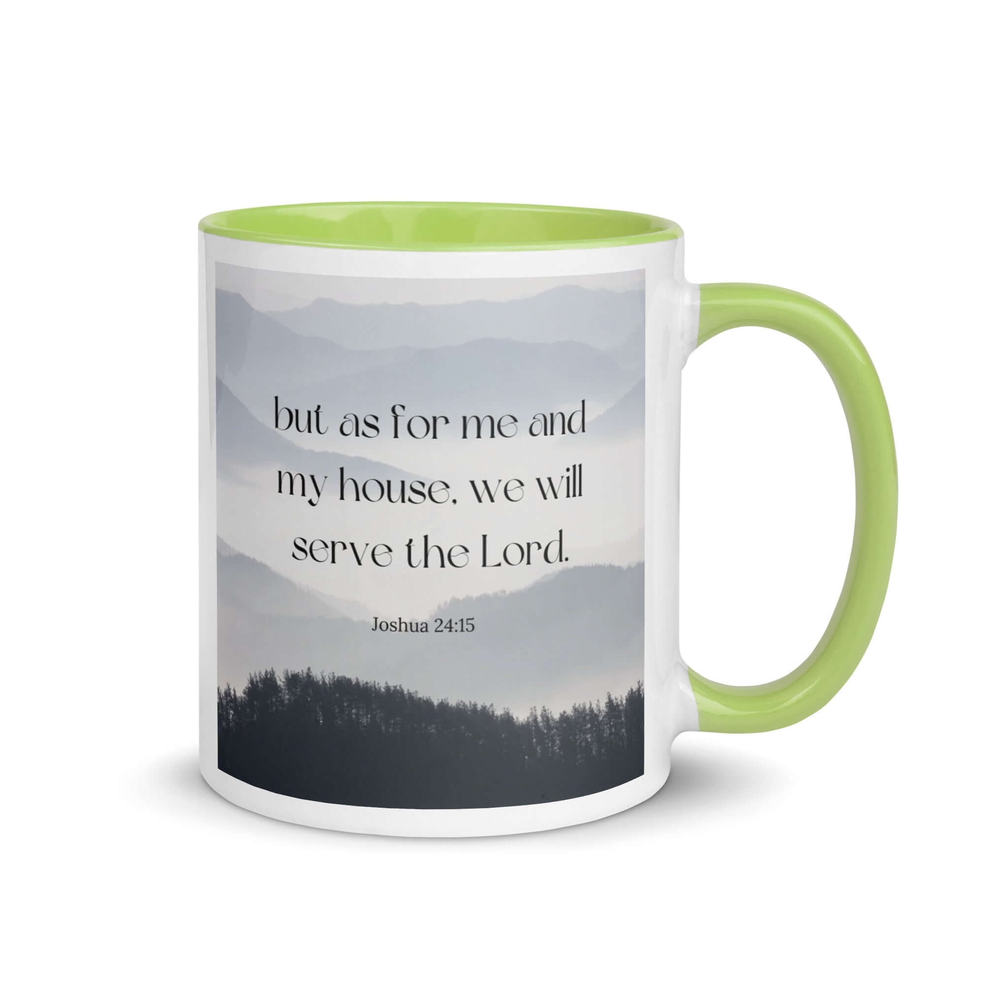 Joshua 24:15 Bible Verse, whom you White Ceramic Mug with Color Inside Green 11 oz