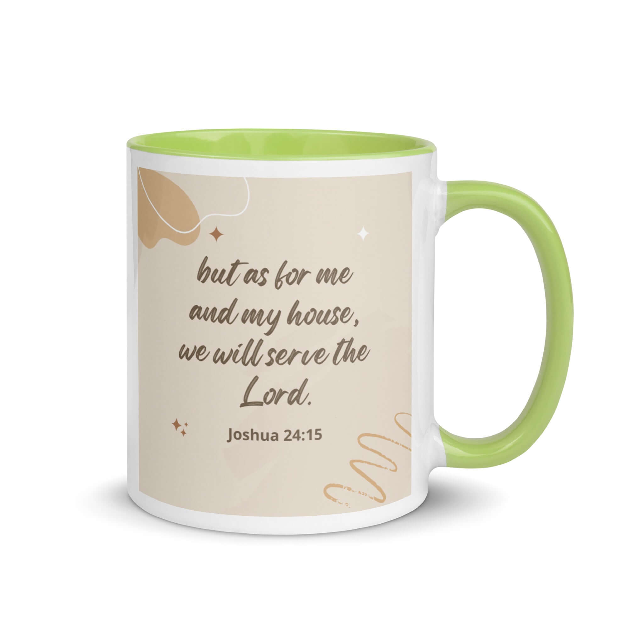 Joshua 24:15 Bible Verse, will serve White Ceramic Mug with Color Inside Green 11 oz