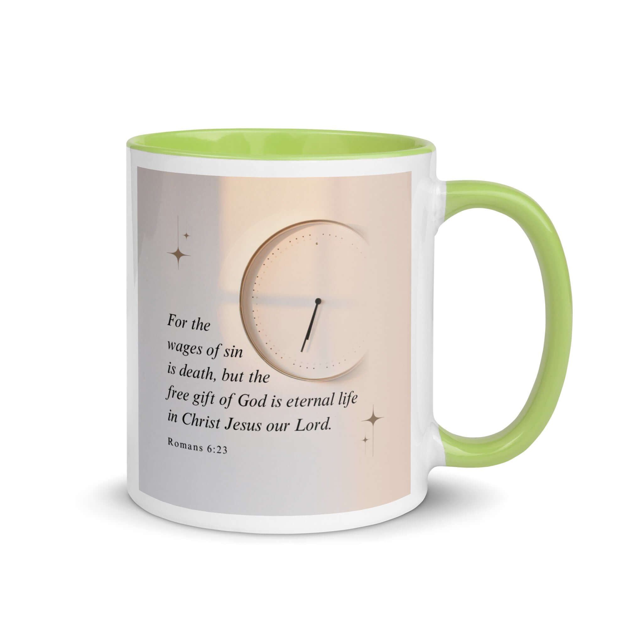 Romans 6:23 Bible Verse, our Lord White Ceramic Mug with Color Inside Green 11 oz