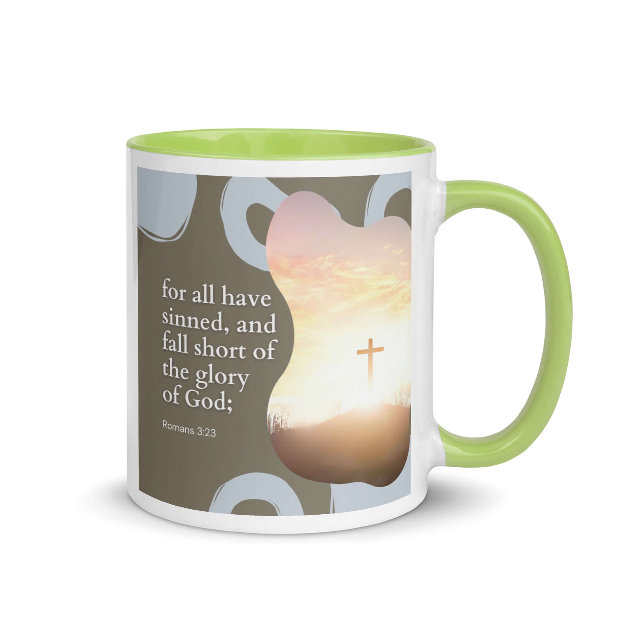 Romans 3:23 Bible Verse, the glory White Ceramic Mug with Color Inside Green 11 oz