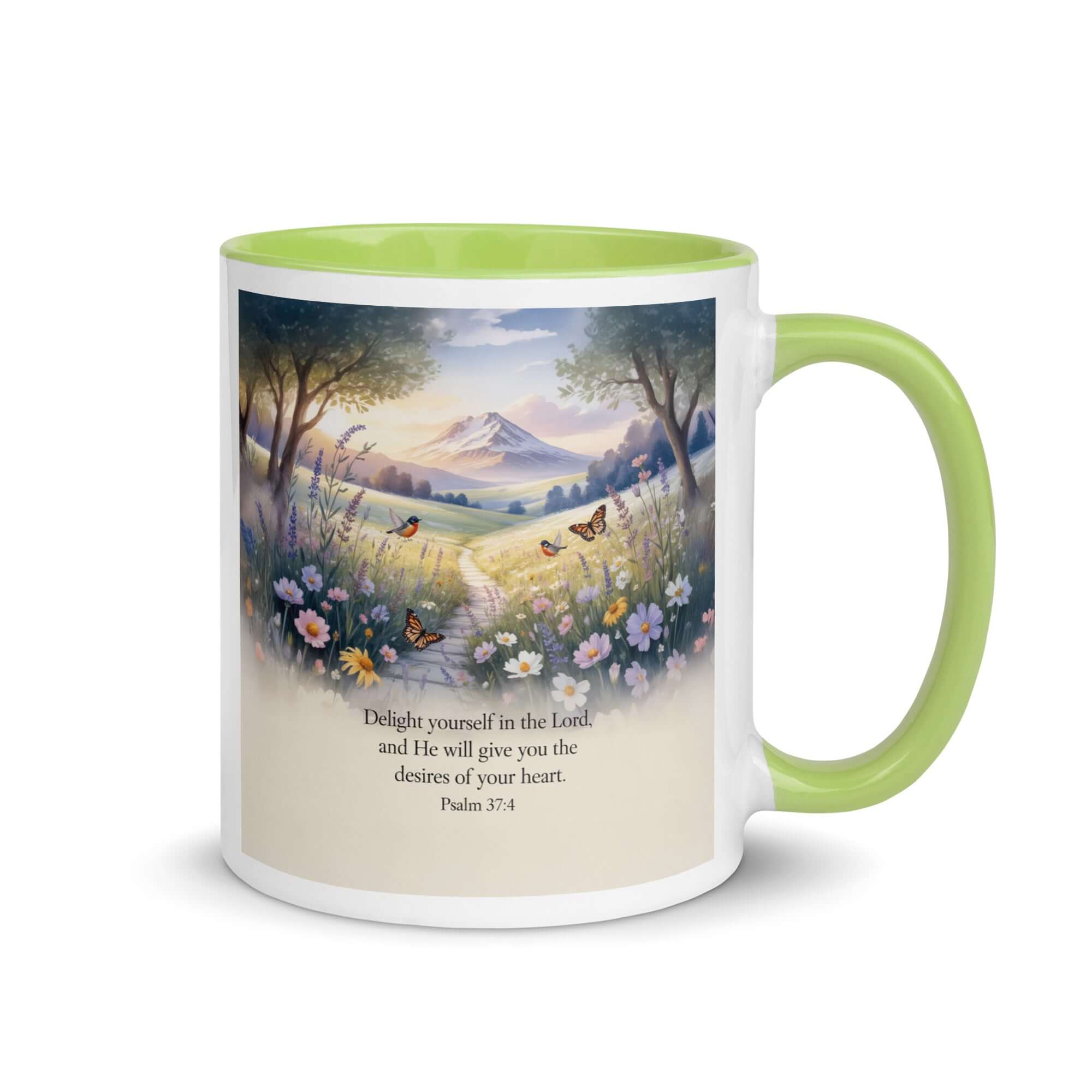 Psalm 37:4 Bible Verse, Delight White Ceramic Mug with Color Inside Green 11 oz
