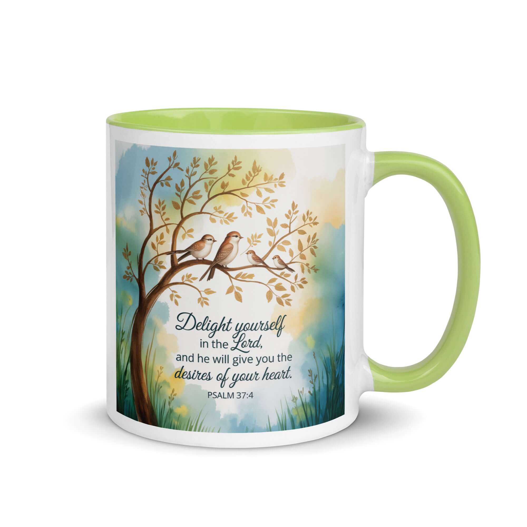 Psalm 37:4 Bible Verse, Yourself White Ceramic Mug with Color Inside Green 11 oz