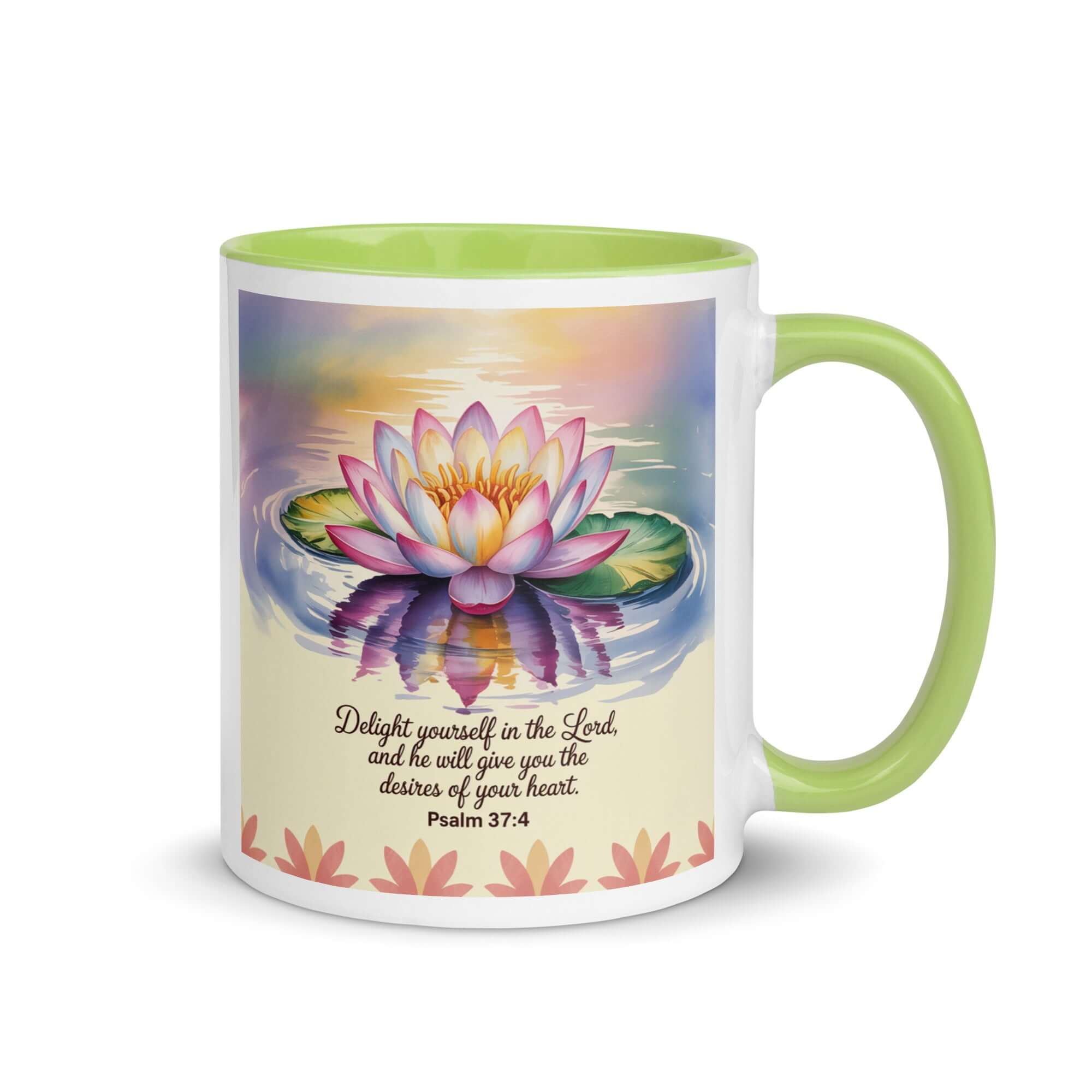 Psalm 37:4 Bible Verse, the Lord White Ceramic Mug with Color Inside Green 11 oz