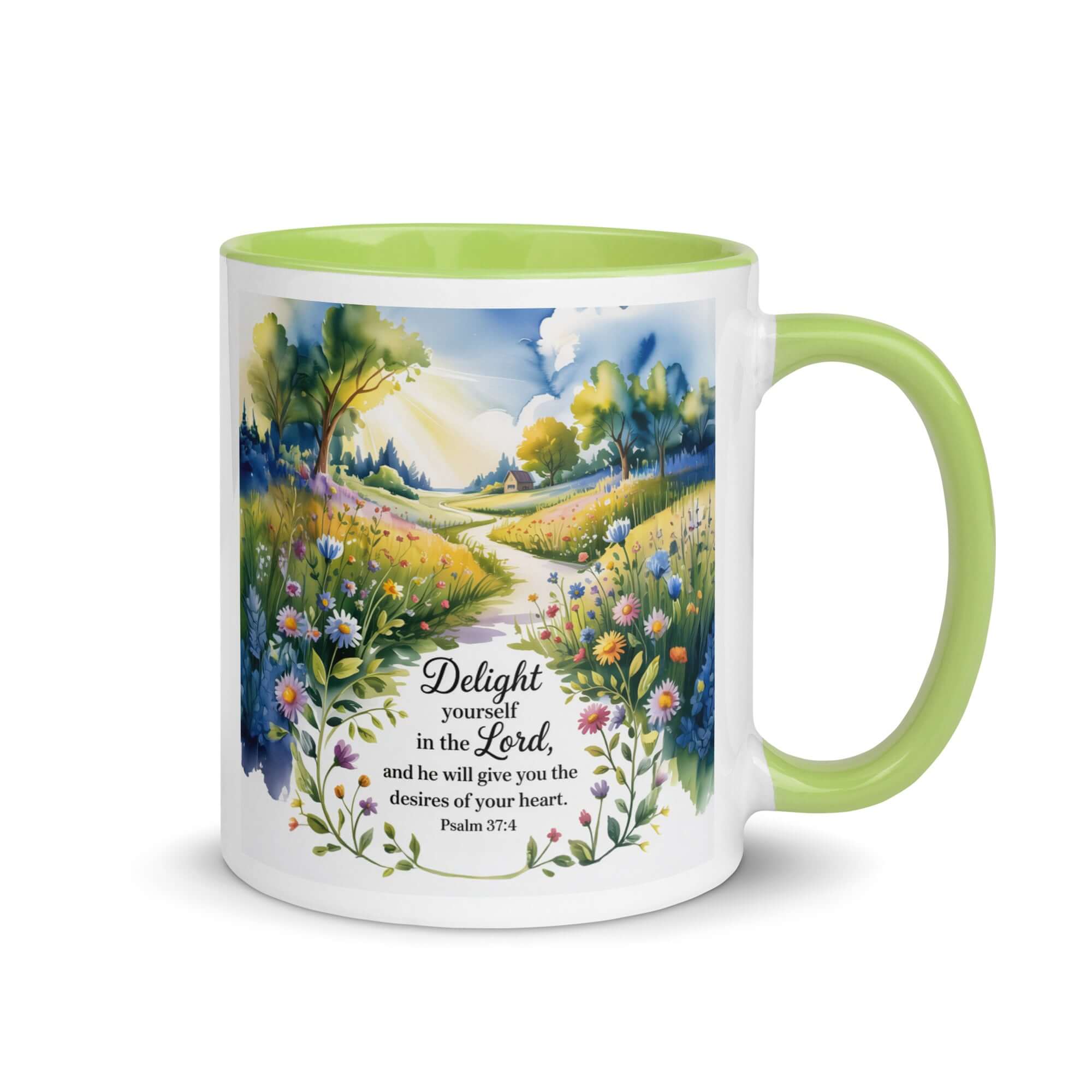 Psalm 37:4 Bible Verse, desires White Ceramic Mug with Color Inside Green 11 oz