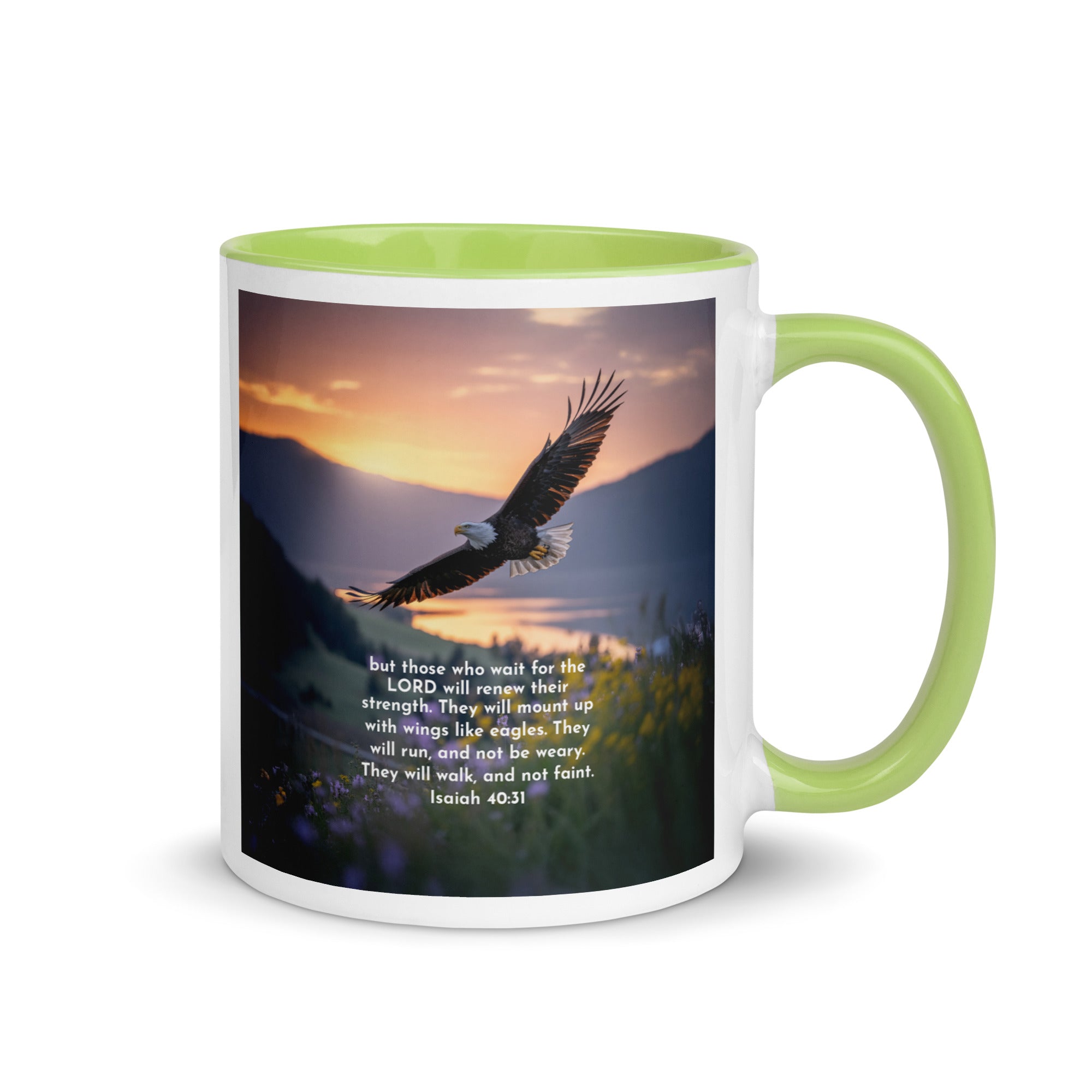 Isaiah 40:31 Bible Verse Renew Strength White Ceramic Mug with Color Inside Green 11 oz