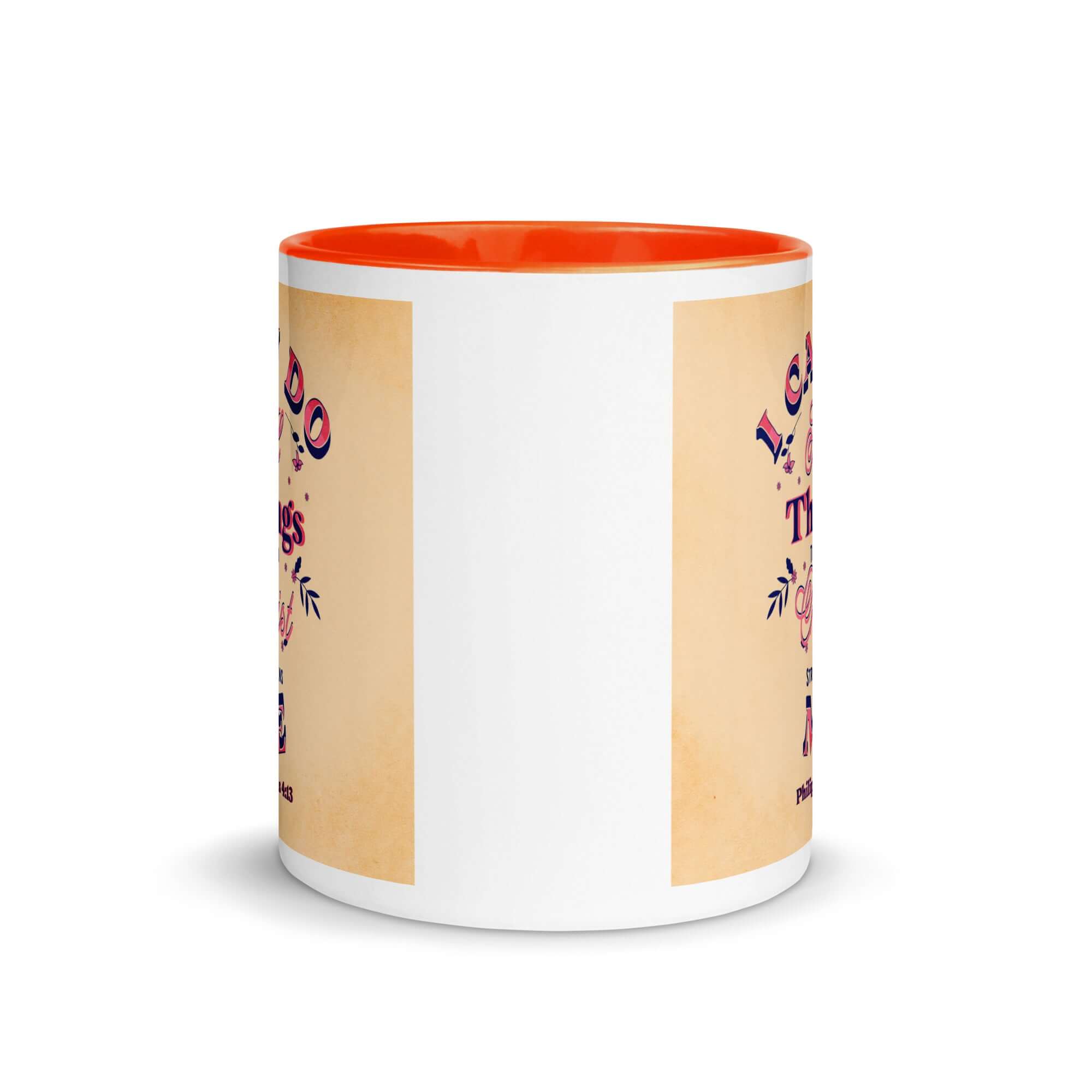 Philippians 4:13 Bible Verse, Christ Strengthens Me White Ceramic Mug with Color Inside
