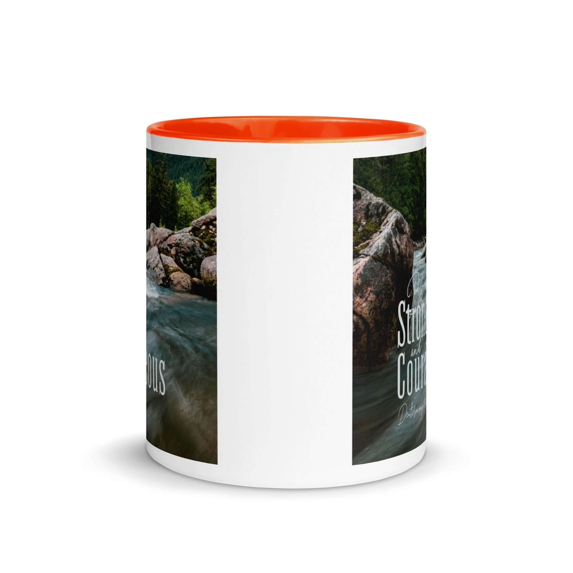Deuteronomy 31:6 Bible Verse, Be strong and courageous White Ceramic Mug with Color Inside