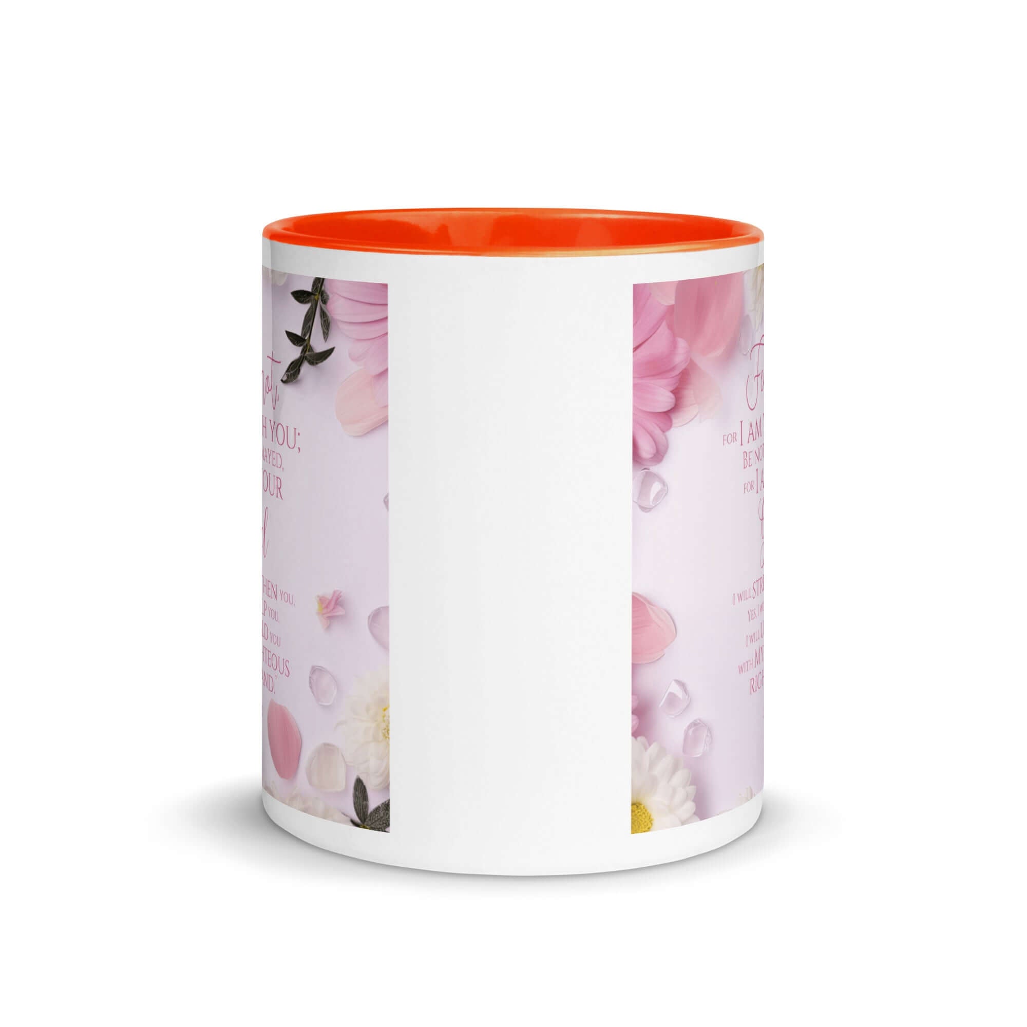 Isaiah 41:10 Bible Verse, God will strengthen you White Ceramic Mug with Color Inside