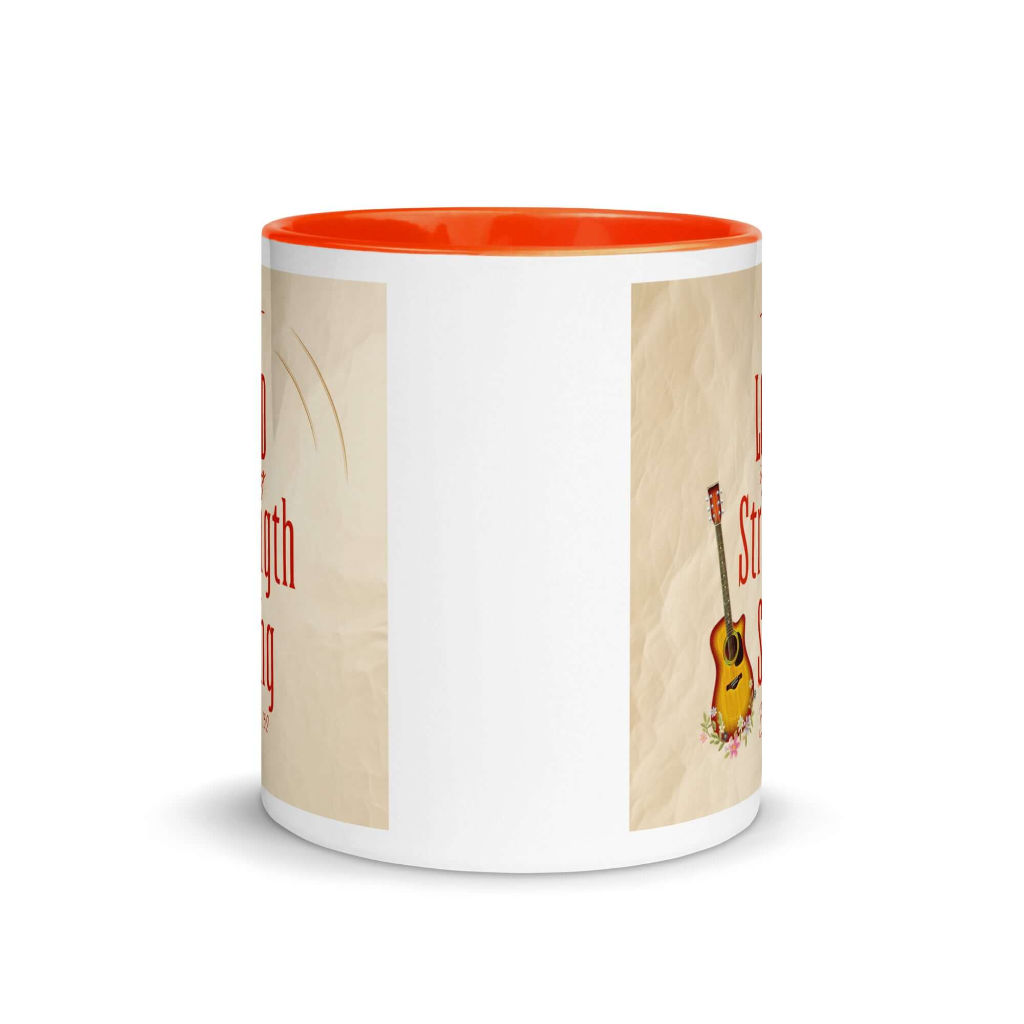 Exodus 15:2 Bible Verse, The LORD is my strength White Ceramic Mug with Color Inside