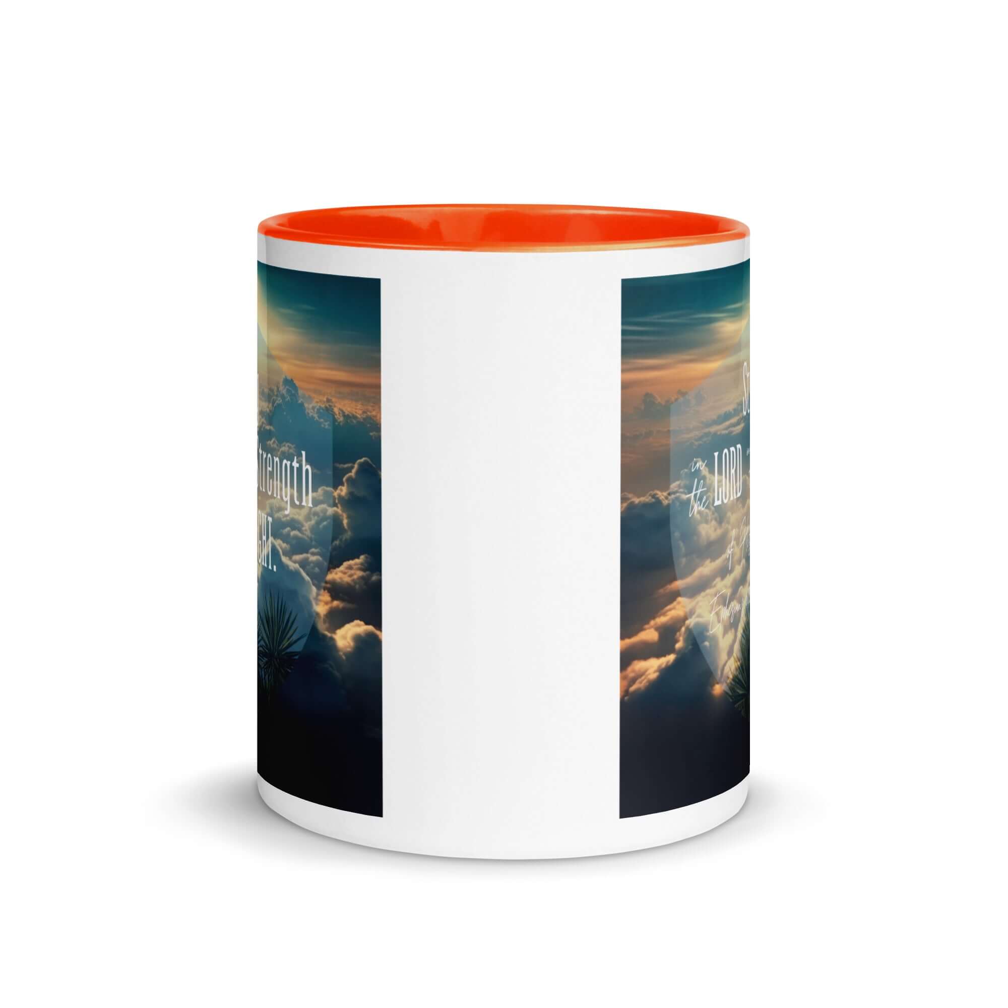 Ephesians 6:10 Bible Verse, be strong in the Lord White Ceramic Mug with Color Inside
