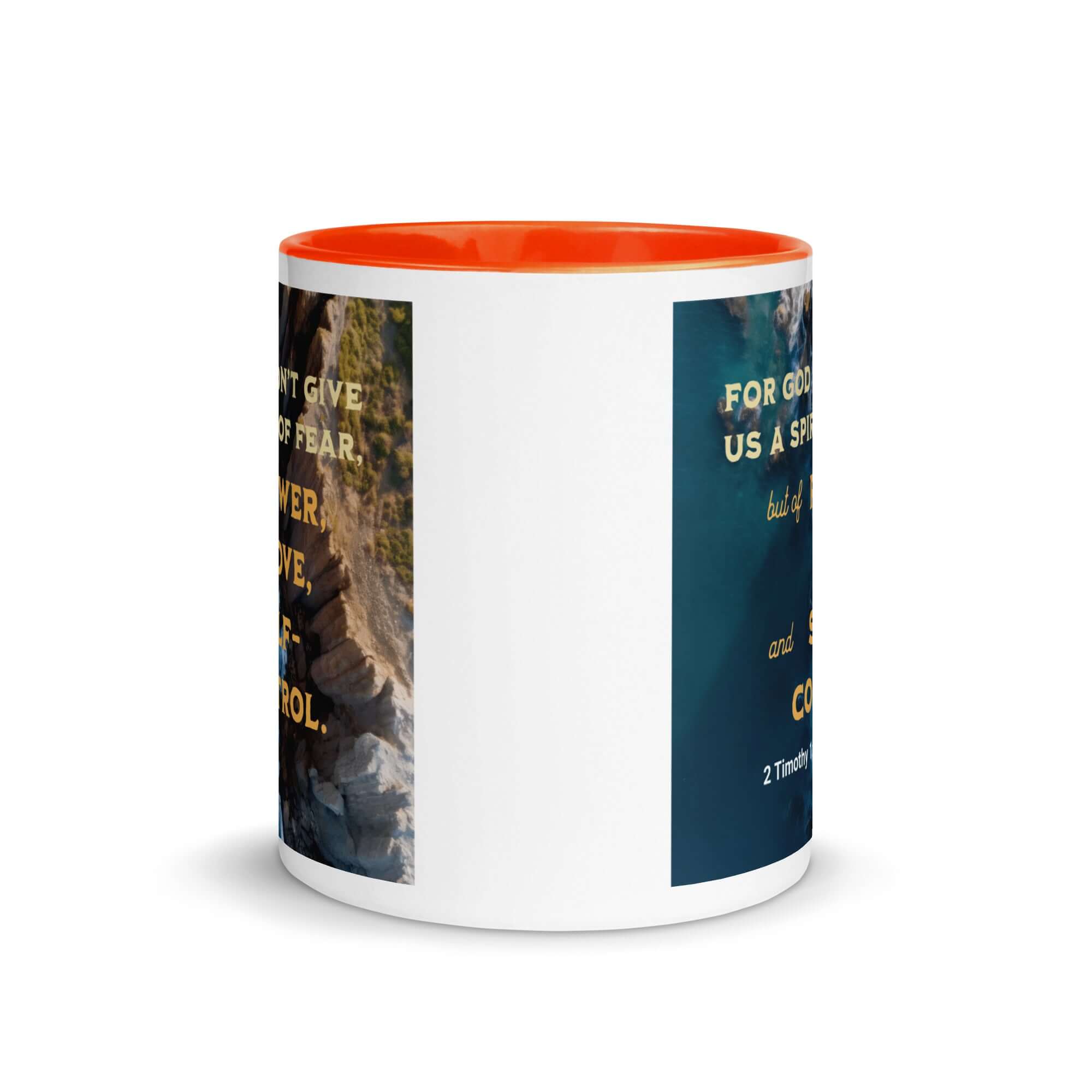 2 Timothy 1:7 Bible Verse, Power, Love, Self-Control White Ceramic Mug with Color Inside