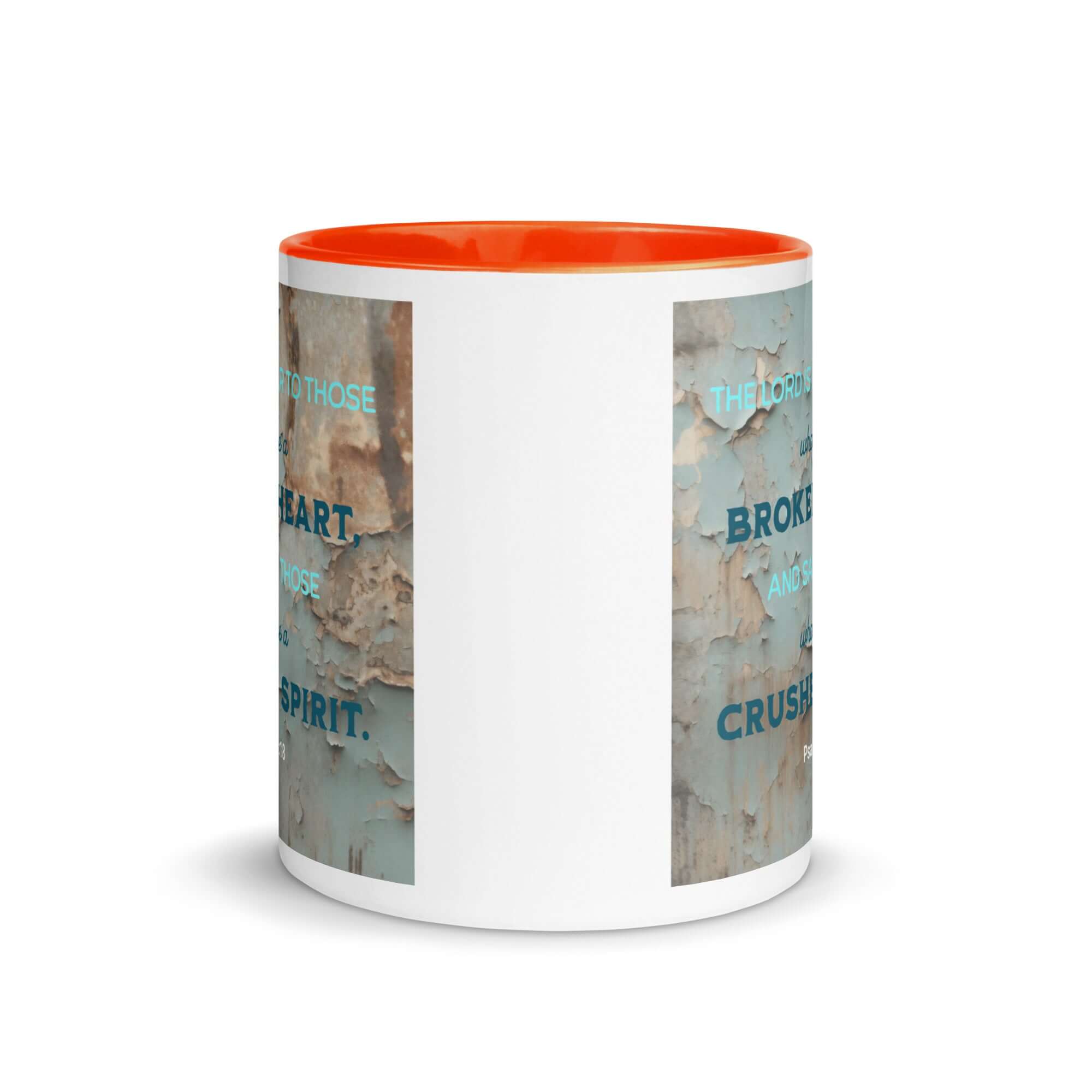 Psalm 34:18 Bible Verse, The LORD is Near White Ceramic Mug with Color Inside