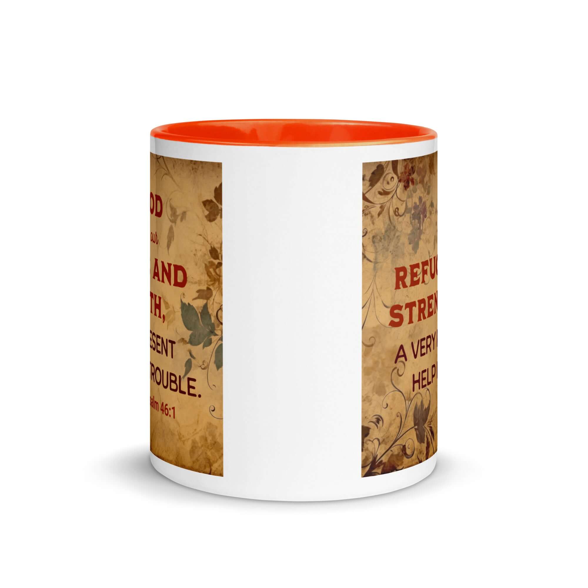 Psalm 46:1 Bible Verse, God is Our Refuge White Ceramic Mug with Color Inside