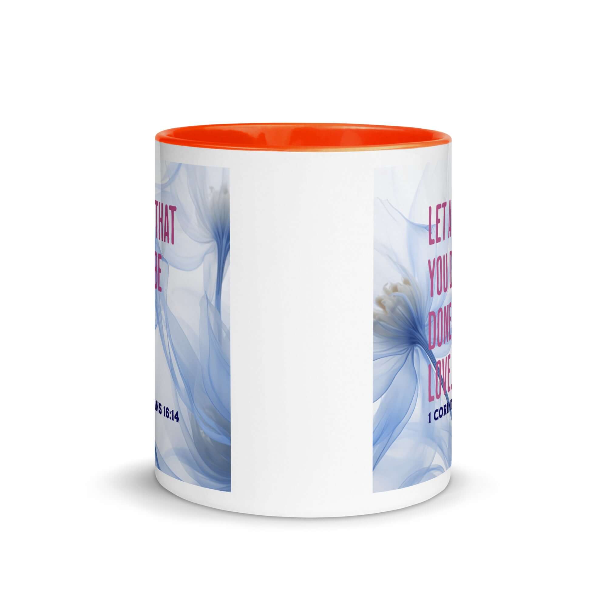 1 Corinthians 16:14 Bible Verse, Do it in Love White Ceramic Mug with Color Inside