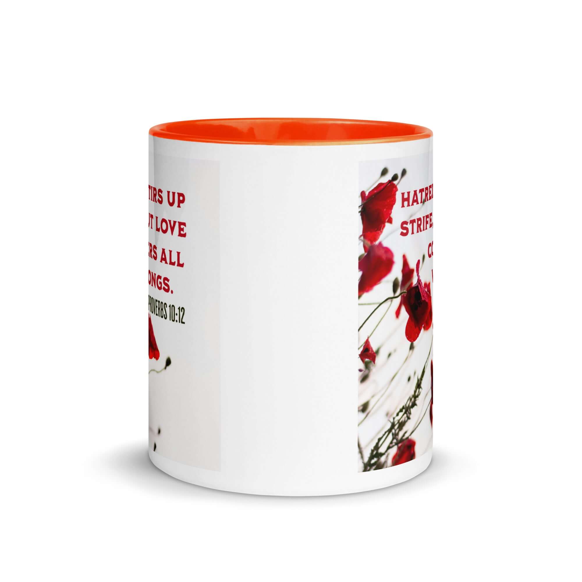 Proverbs 10:12 Bible Verse, Love Covers All White Ceramic Mug with Color Inside