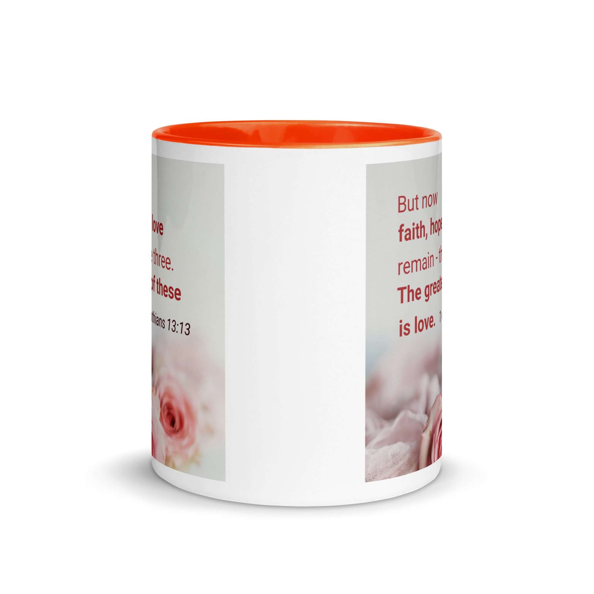 1 Corinthians 13:13 Bible Verse, The Greatest is Love White Ceramic Mug with Color Inside