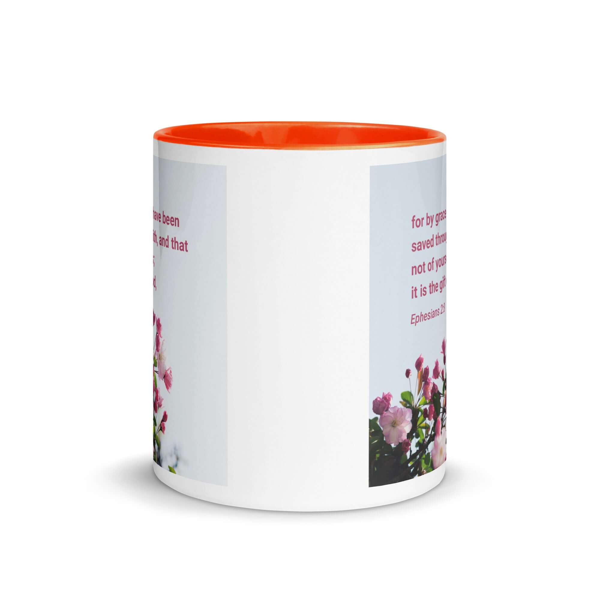 Ephesians 2:8 Bible Verse, saved through faith White Ceramic Mug with Color Inside