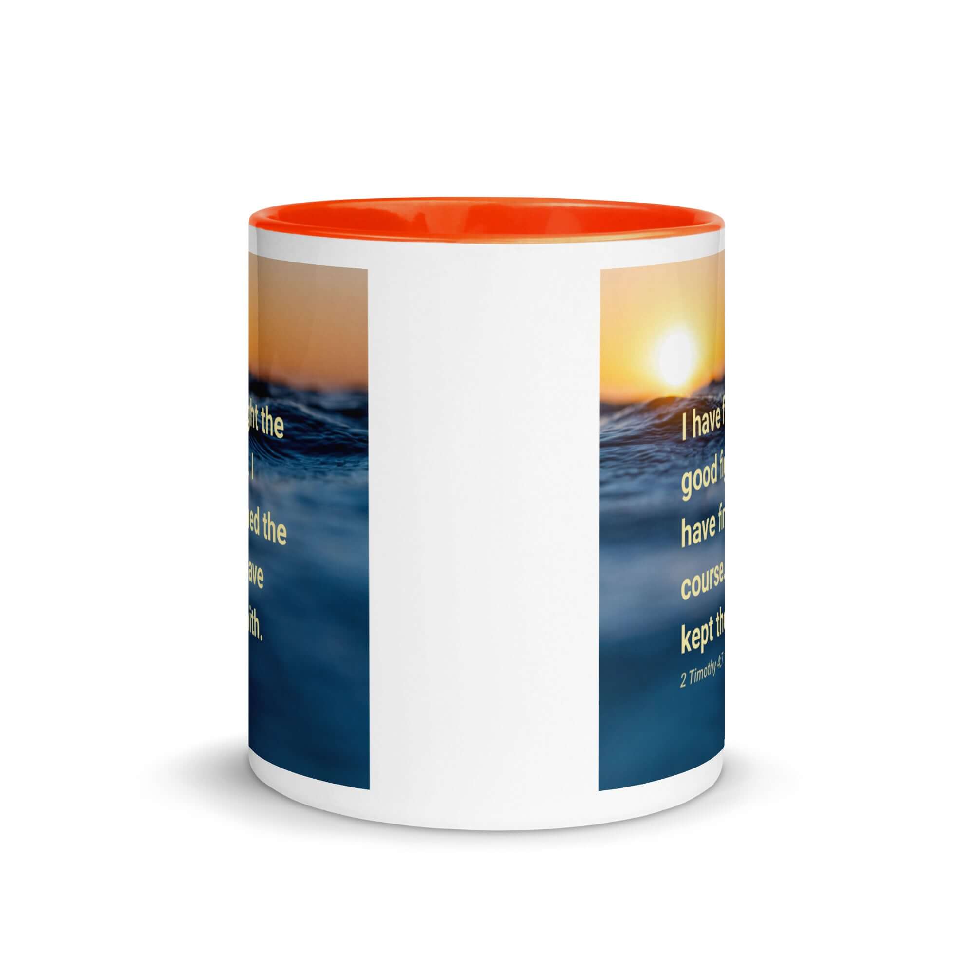 2 Timothy 4:7 Bible Verse, kept the faith White Ceramic Mug with Color Inside