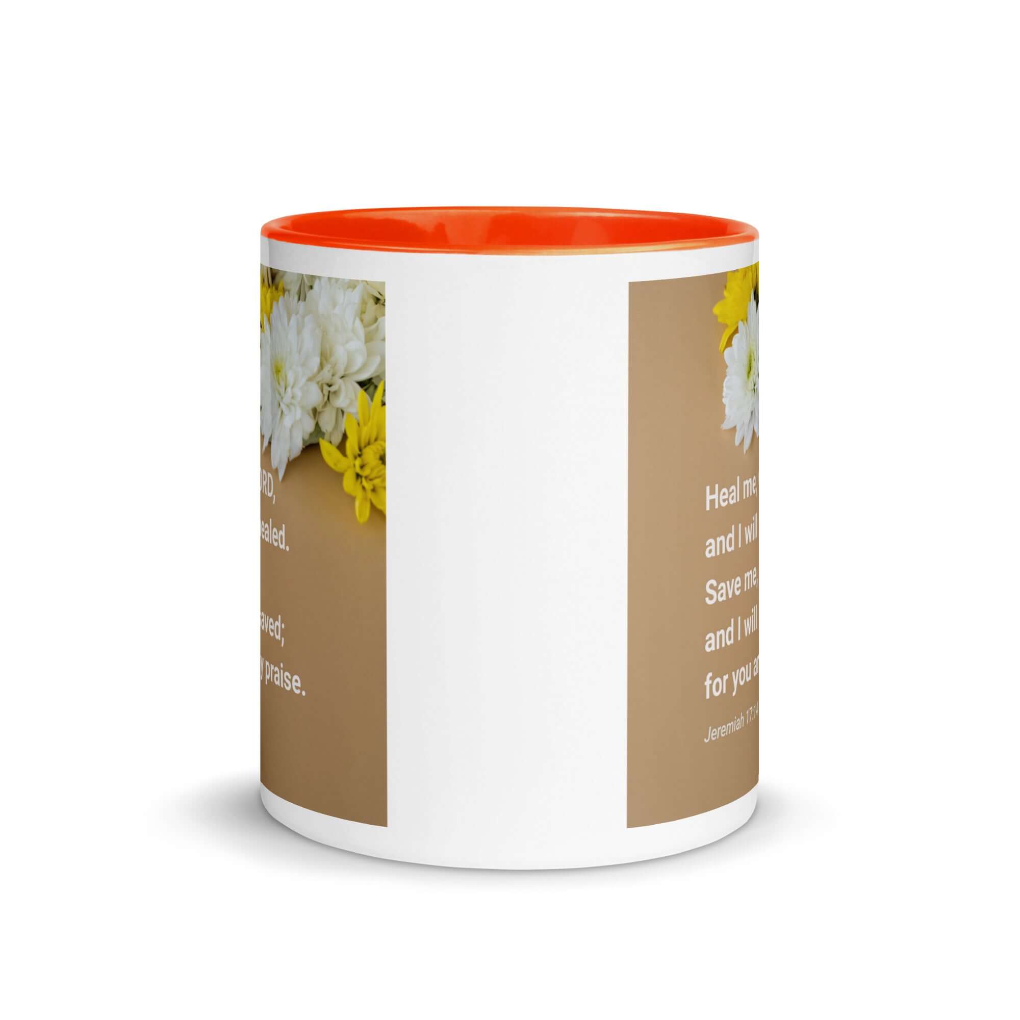Jeremiah 17:14 Bible Verse, Heal me, O LORD White Ceramic Mug with Color Inside