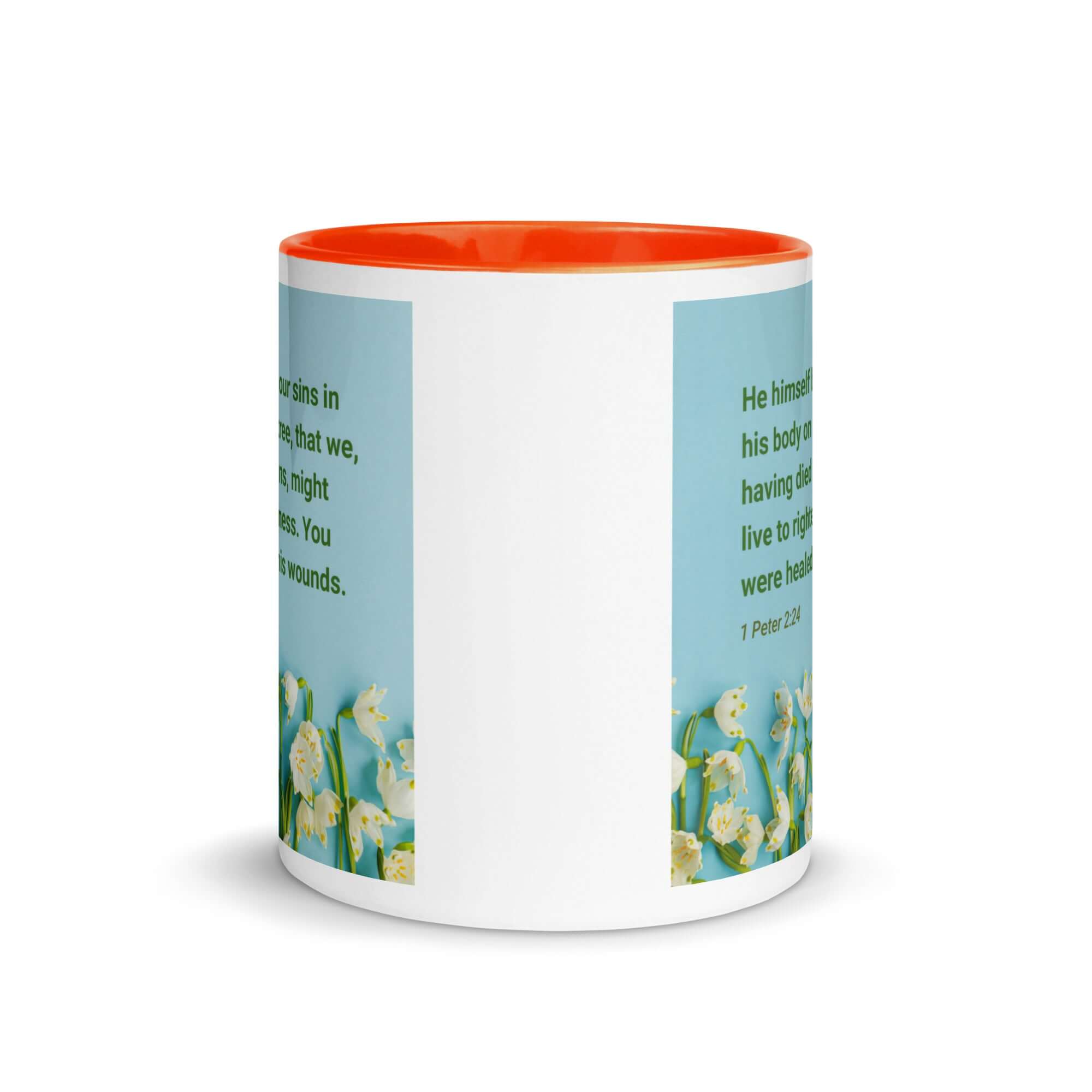 1 Peter 2:24 Bible Verse, healed by His wounds White Ceramic Mug with Color Inside