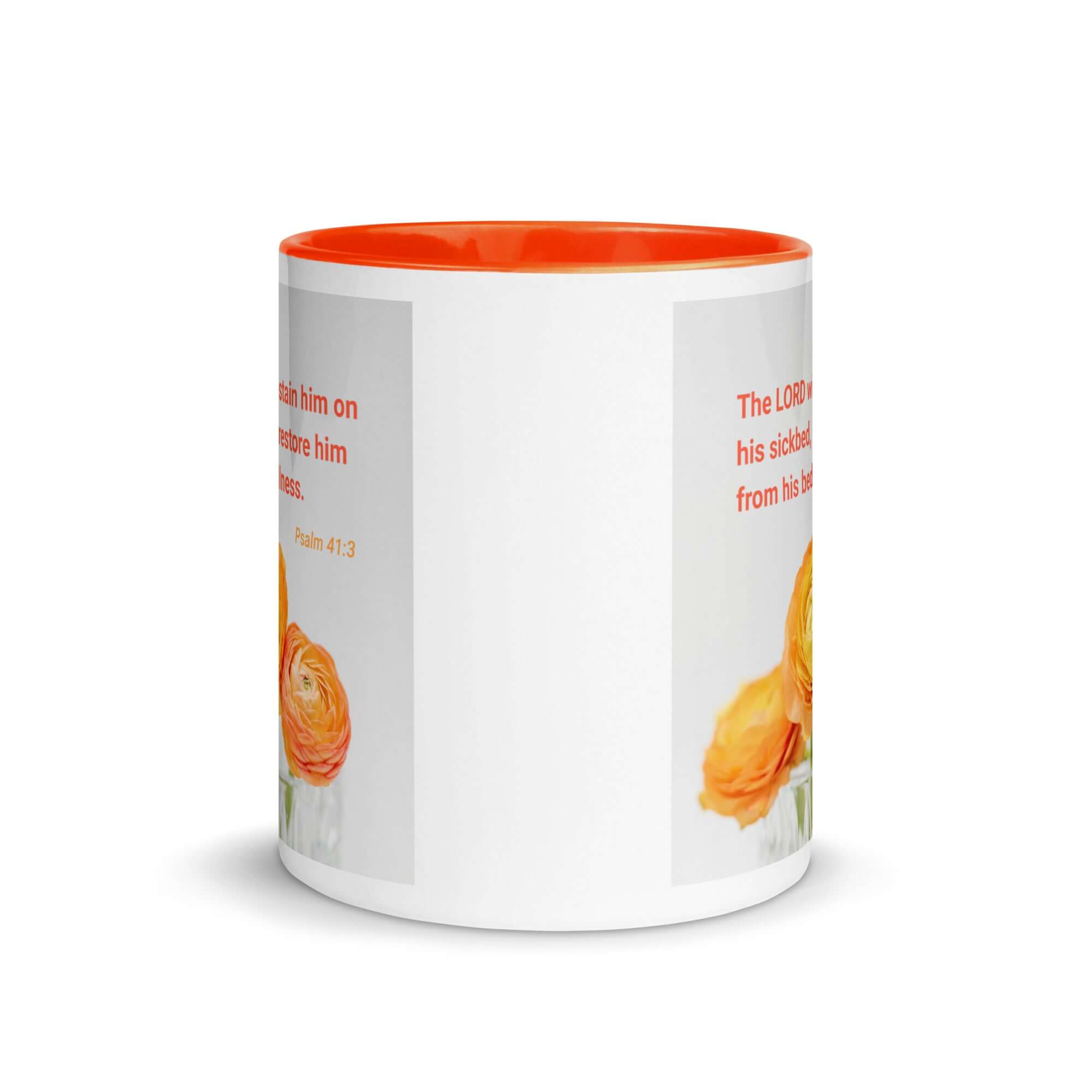 Psalm 41:3 Bible Verse, LORD will sustain White Ceramic Mug with Color Inside