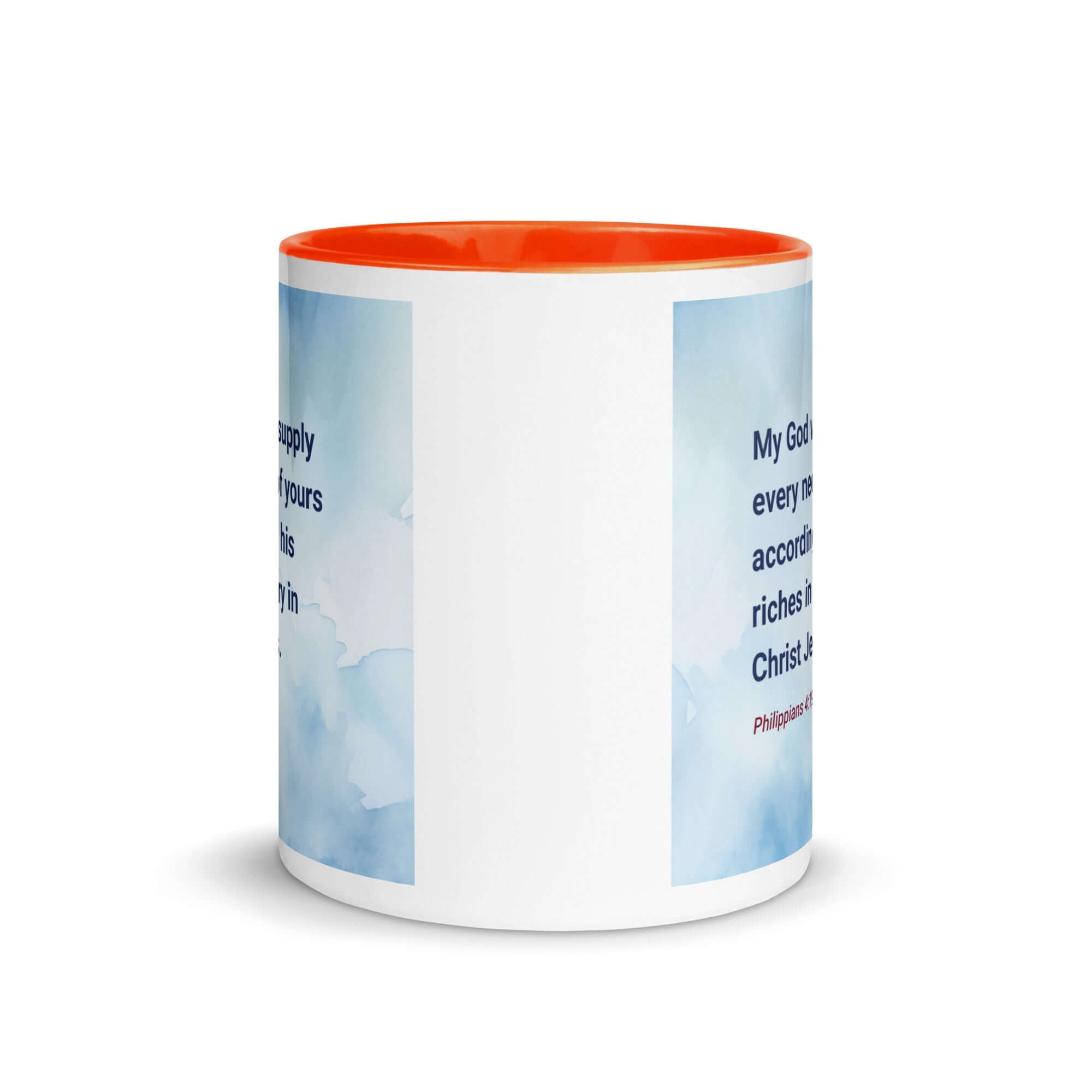 Philippians 4:19 Bible Verse, God will supply White Ceramic Mug with Color Inside