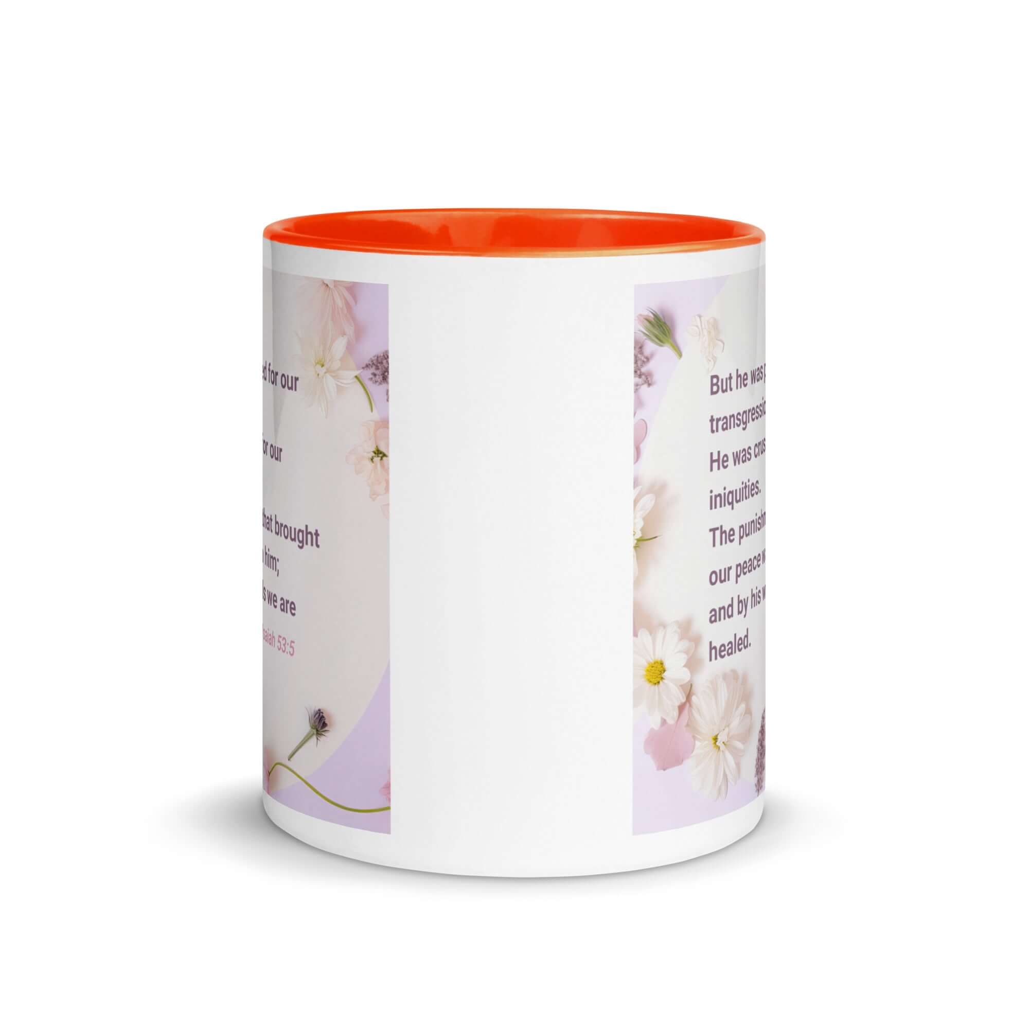 Isaiah 53:5 Bible Verse, by his wounds White Ceramic Mug with Color Inside