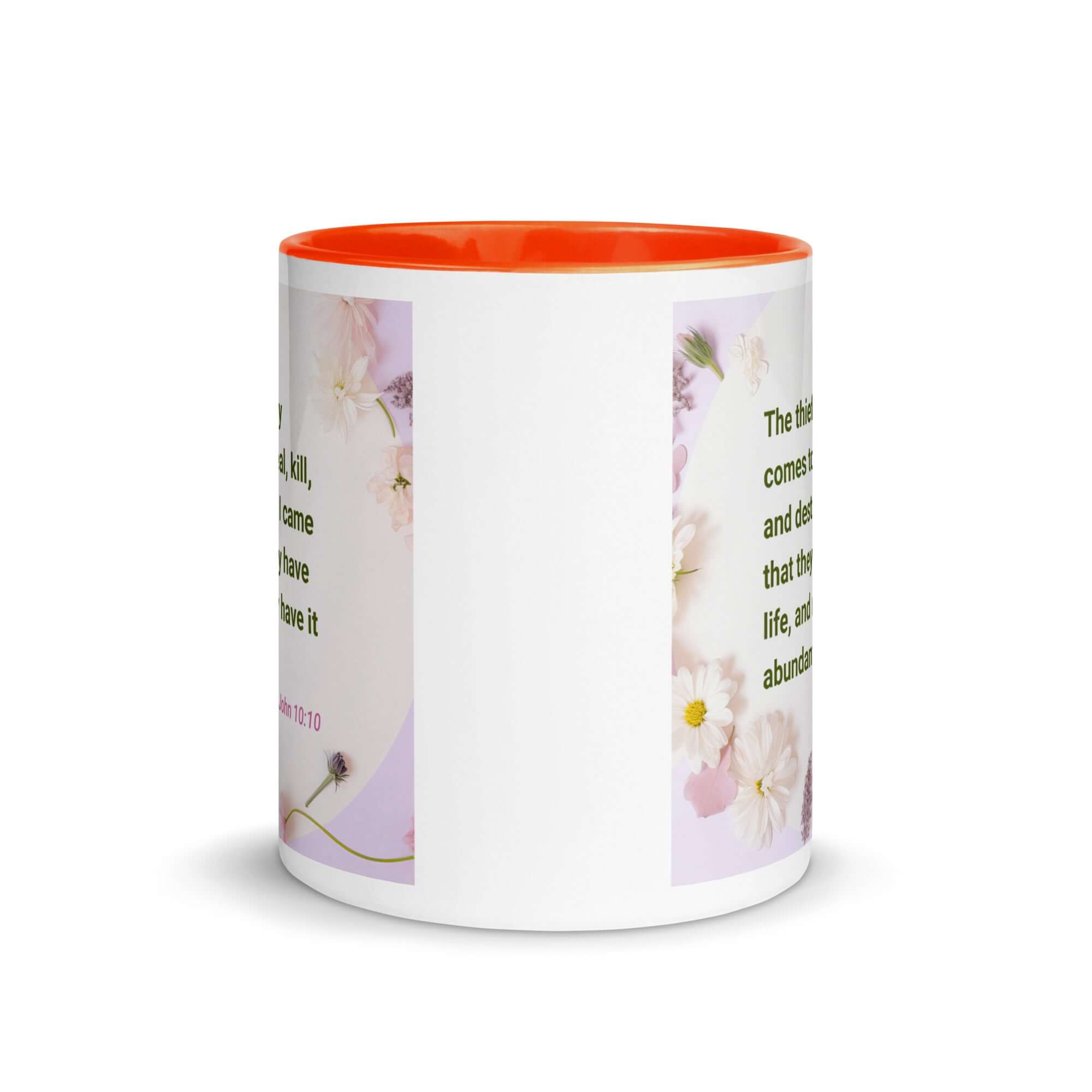 John 10:10 Bible Verse, Abundant Life White Ceramic Mug with Color Inside