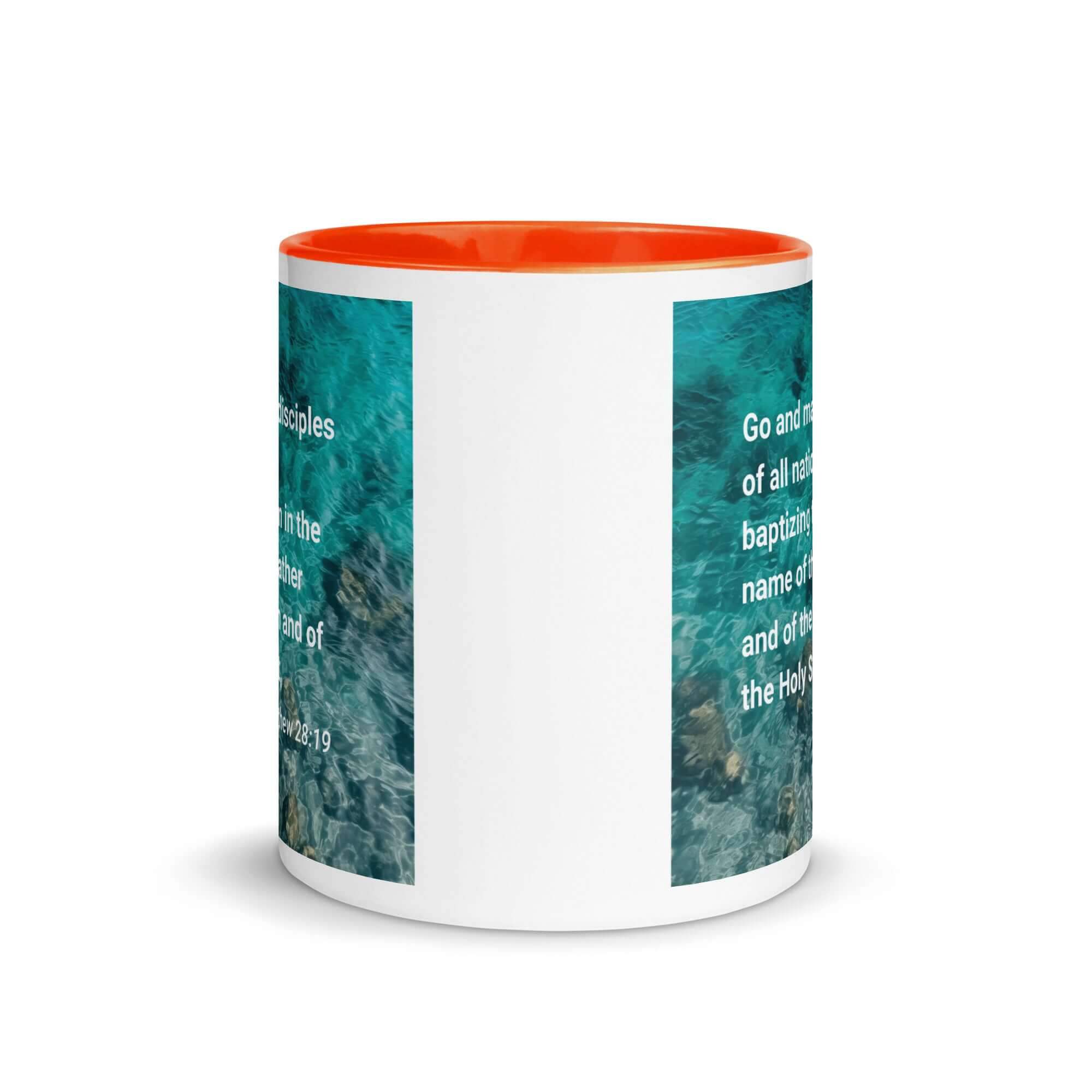 Matthew 28:19 Bible Verse, Make Disciples White Ceramic Mug with Color Inside