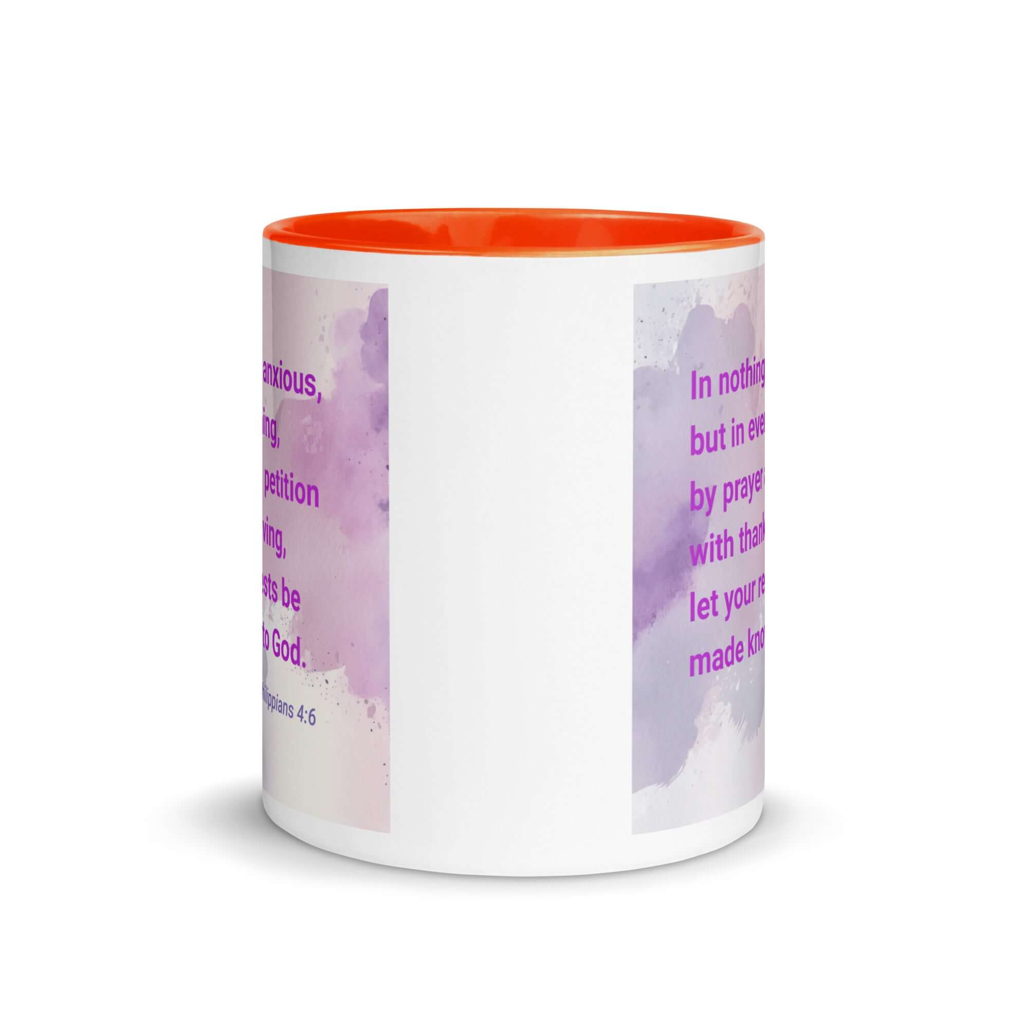 Philippians 4:6 Bible Verse, Prayer and Petition White Ceramic Mug with Color Inside