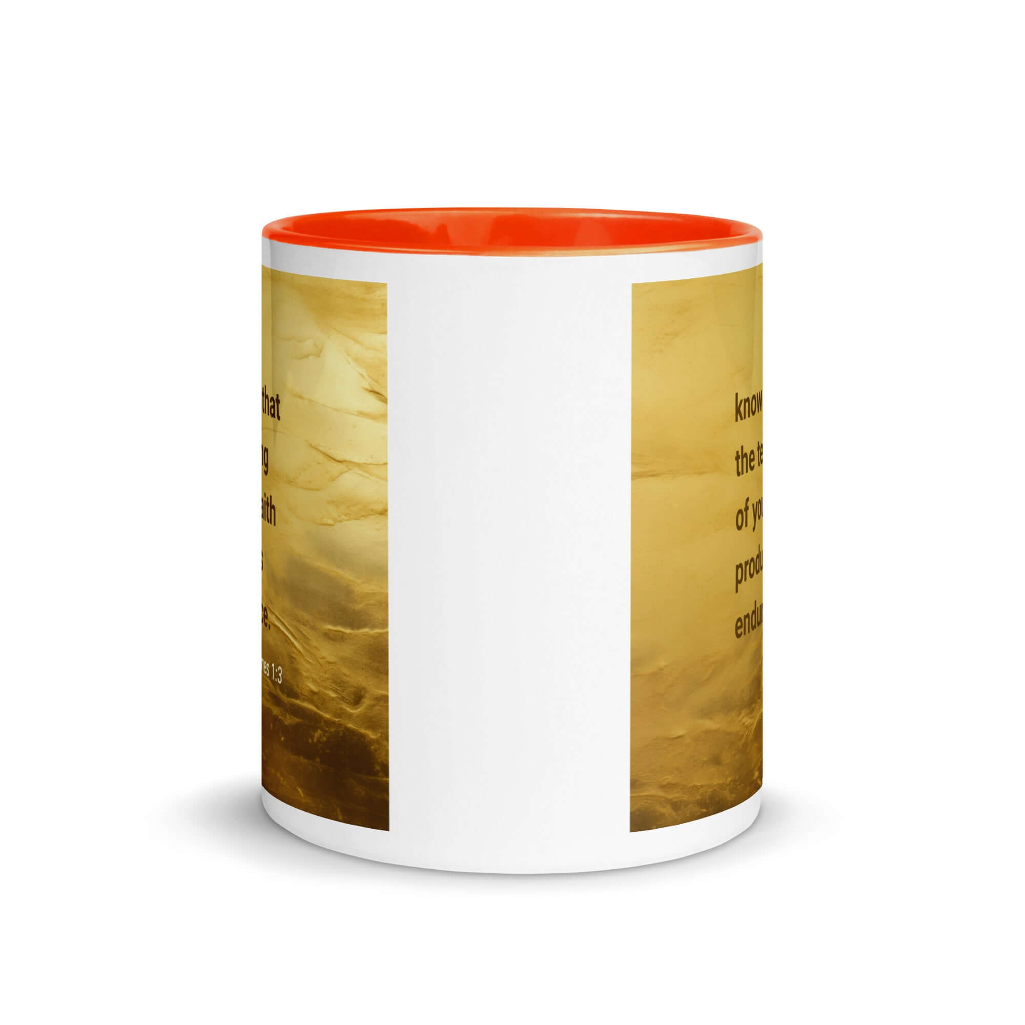 James 1:3 Bible Verse, testing of your faith White Ceramic Mug with Color Inside