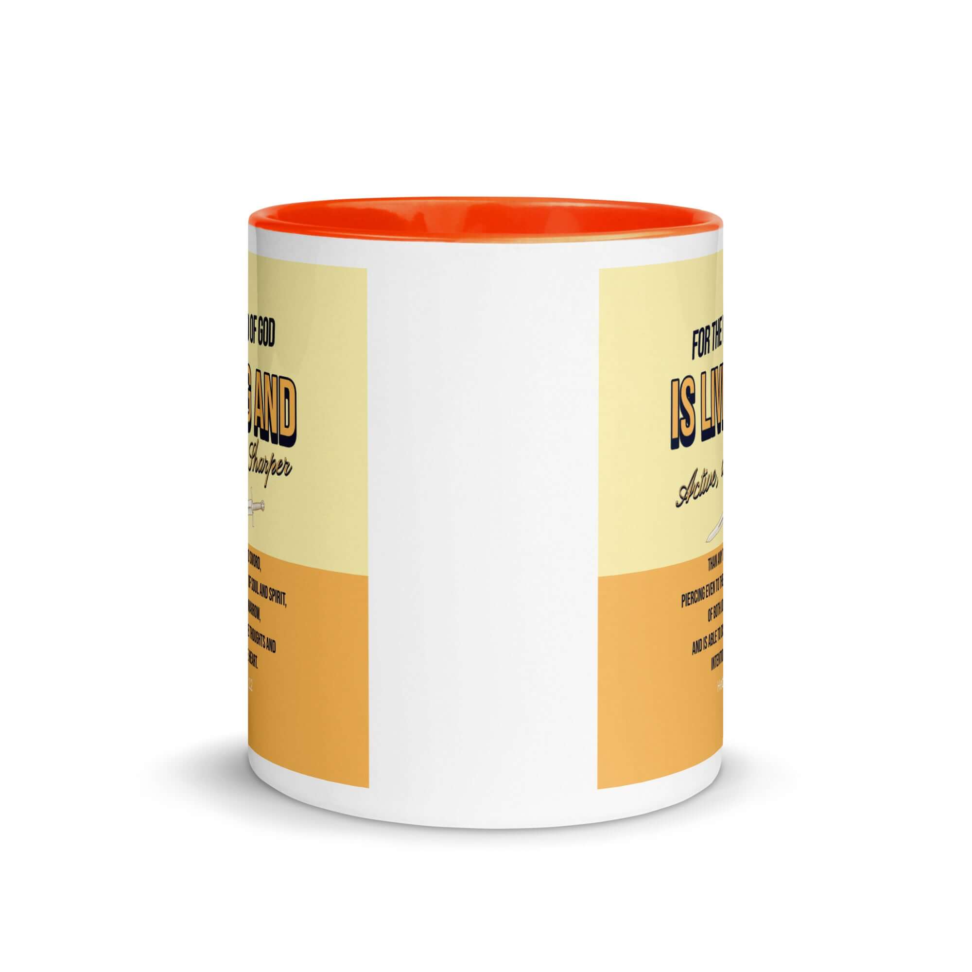 Hebrews 4:12 Bible Verse, living and active White Ceramic Mug with Color Inside