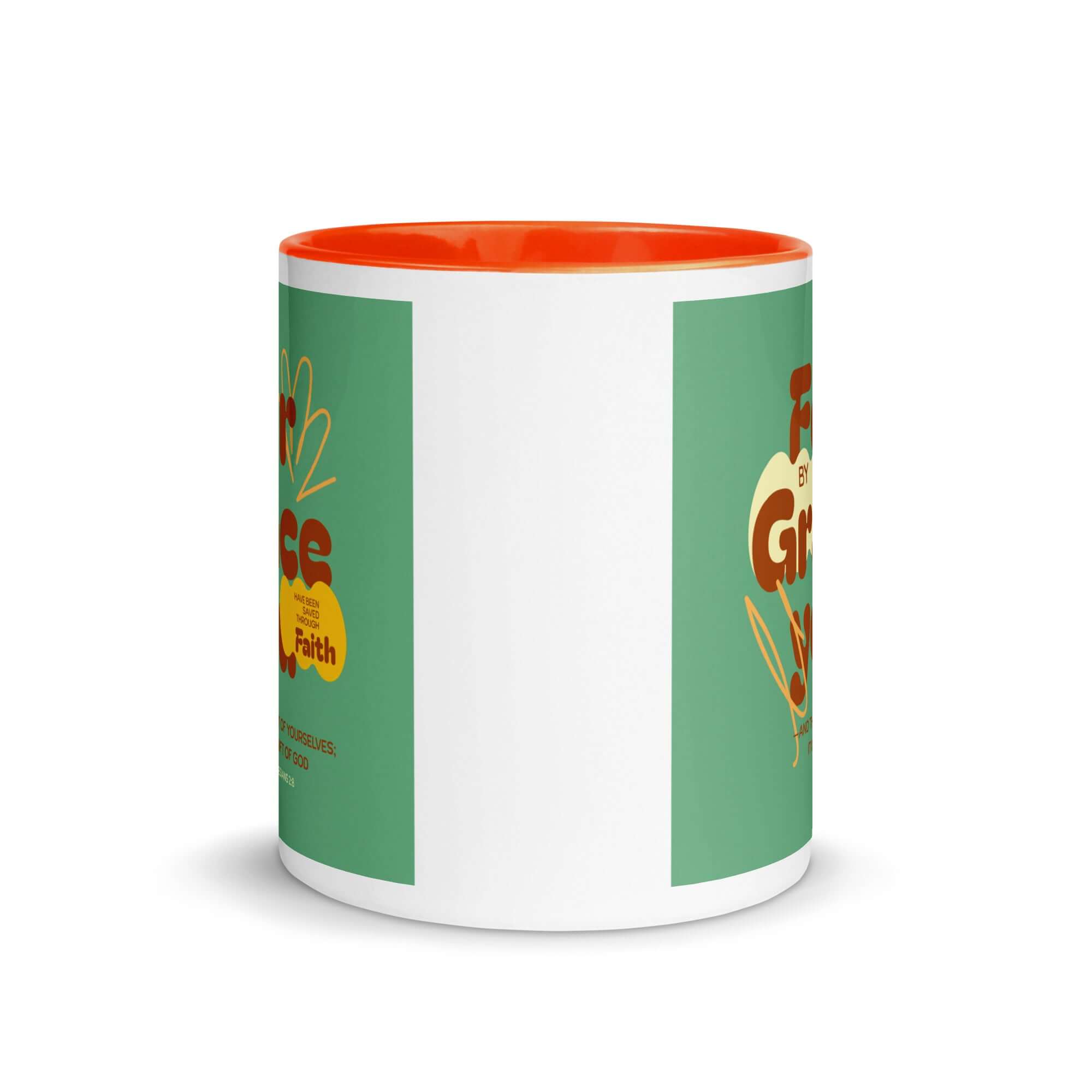 Ephesians 2:8 Bible Verse, for by grace White Ceramic Mug with Color Inside