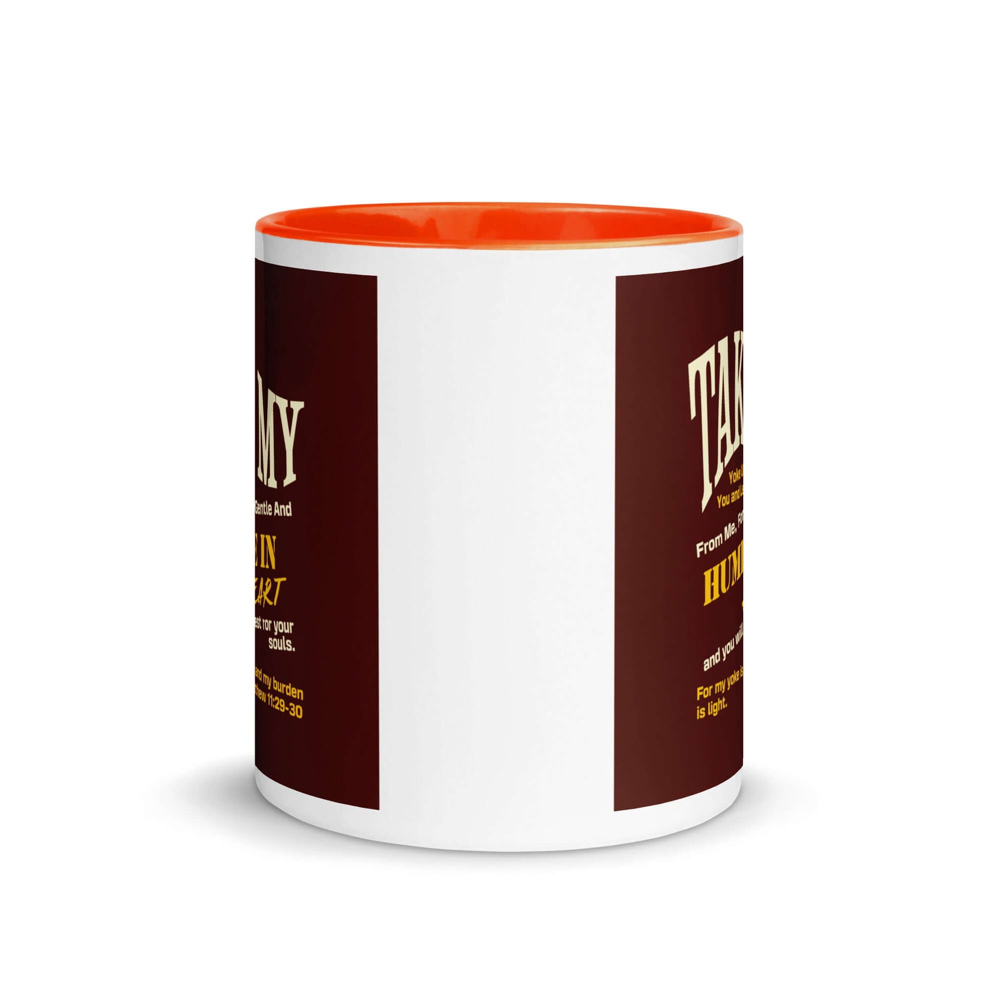 Matthew 11:29-30 Bible Verse, learn from me White Ceramic Mug with Color Inside
