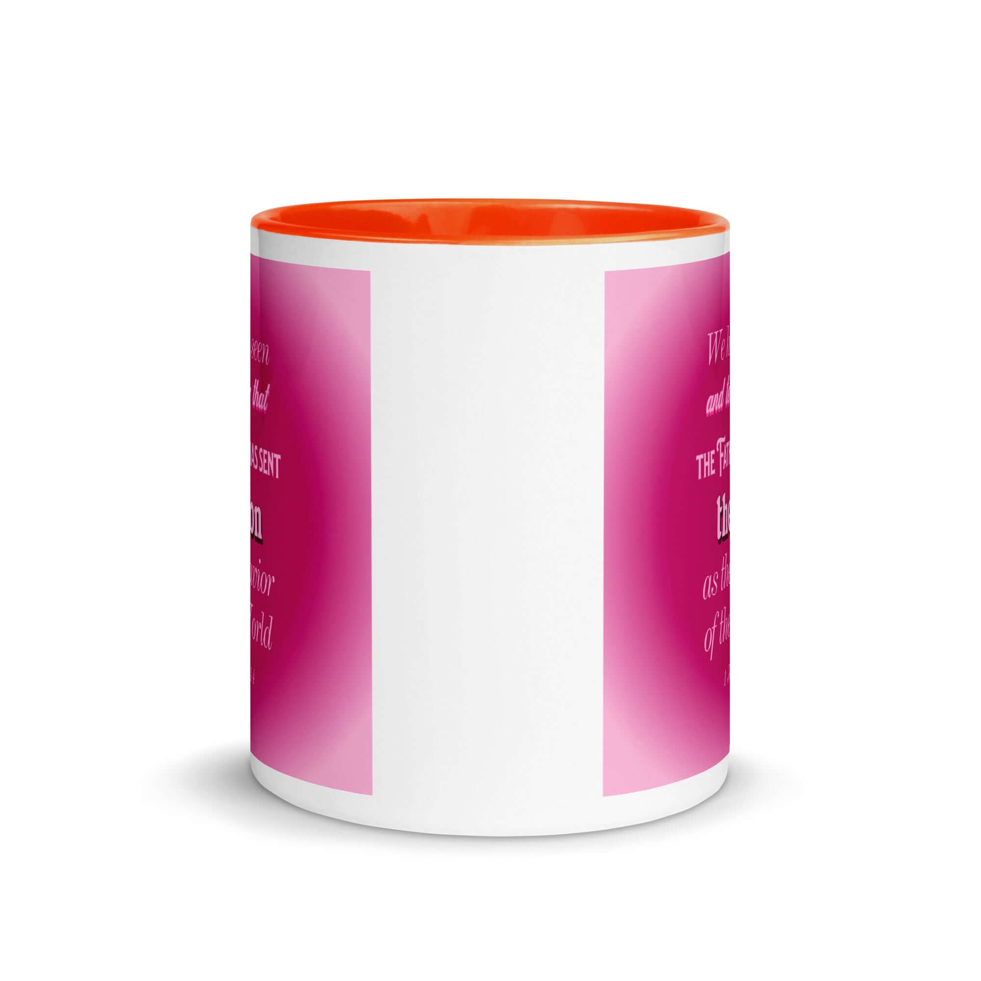 1 John 4:14 Bible Verse, that the Father White Ceramic Mug with Color Inside