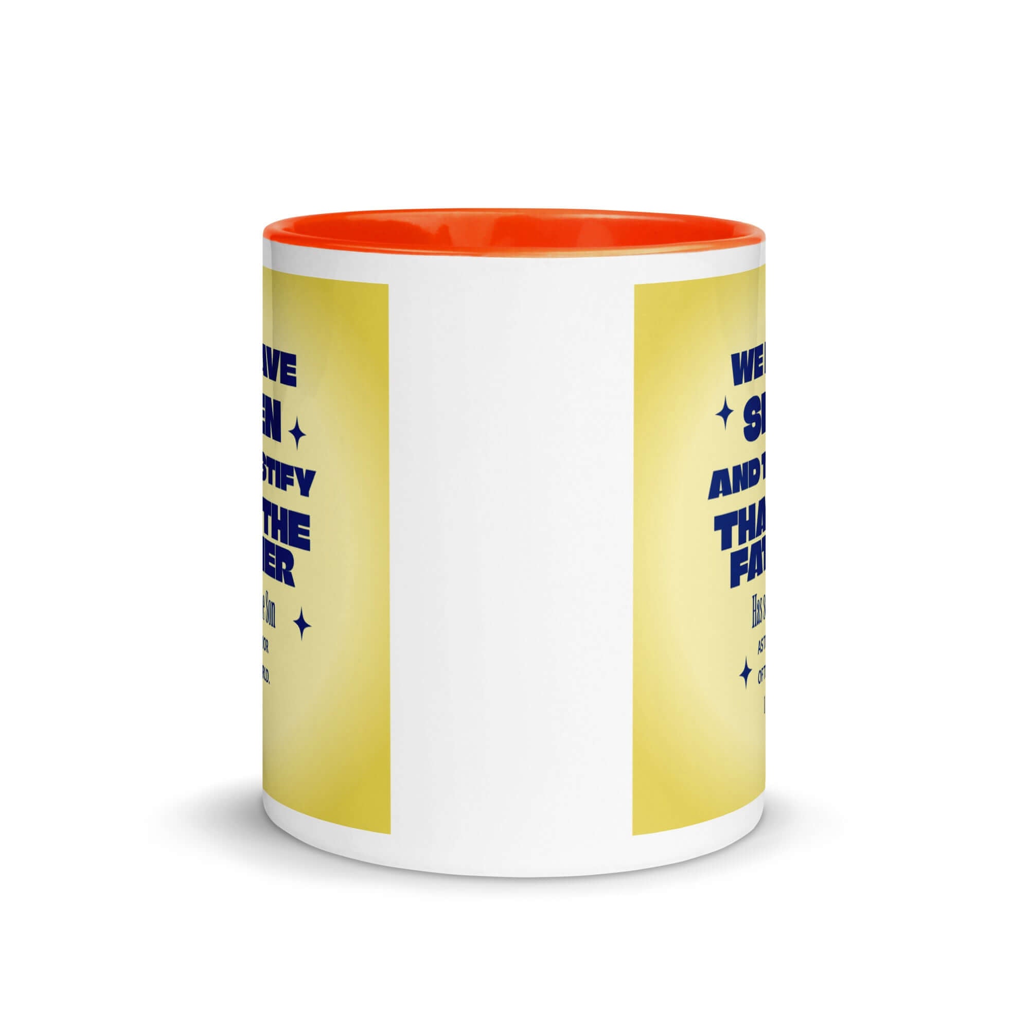 1 John 4:14 Bible Verse, Savior of the world White Ceramic Mug with Color Inside