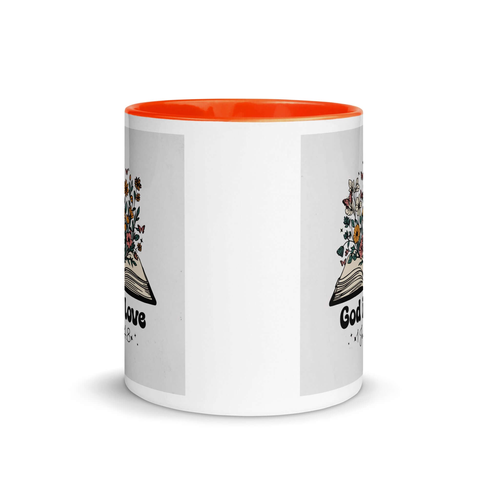 1 John 4:8 Bible Verse, God is Love White Ceramic Mug with Color Inside