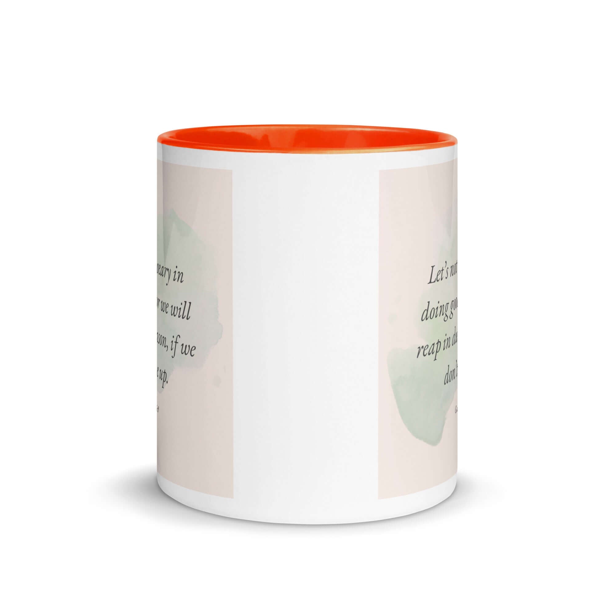 Galatians 6:9 Bible Verse, not be weary White Ceramic Mug with Color Inside