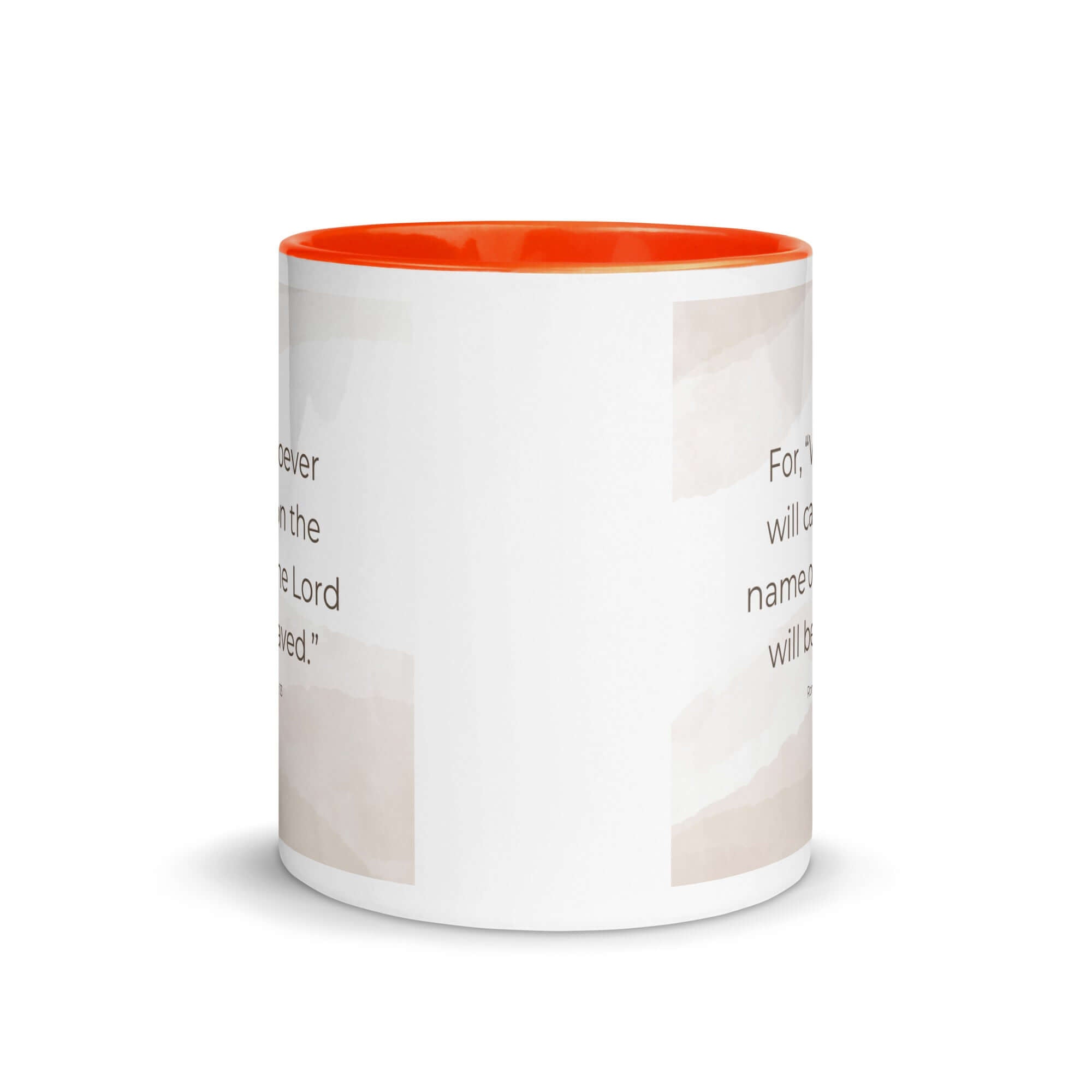 Romans 10:13 Bible Verse, the name White Ceramic Mug with Color Inside