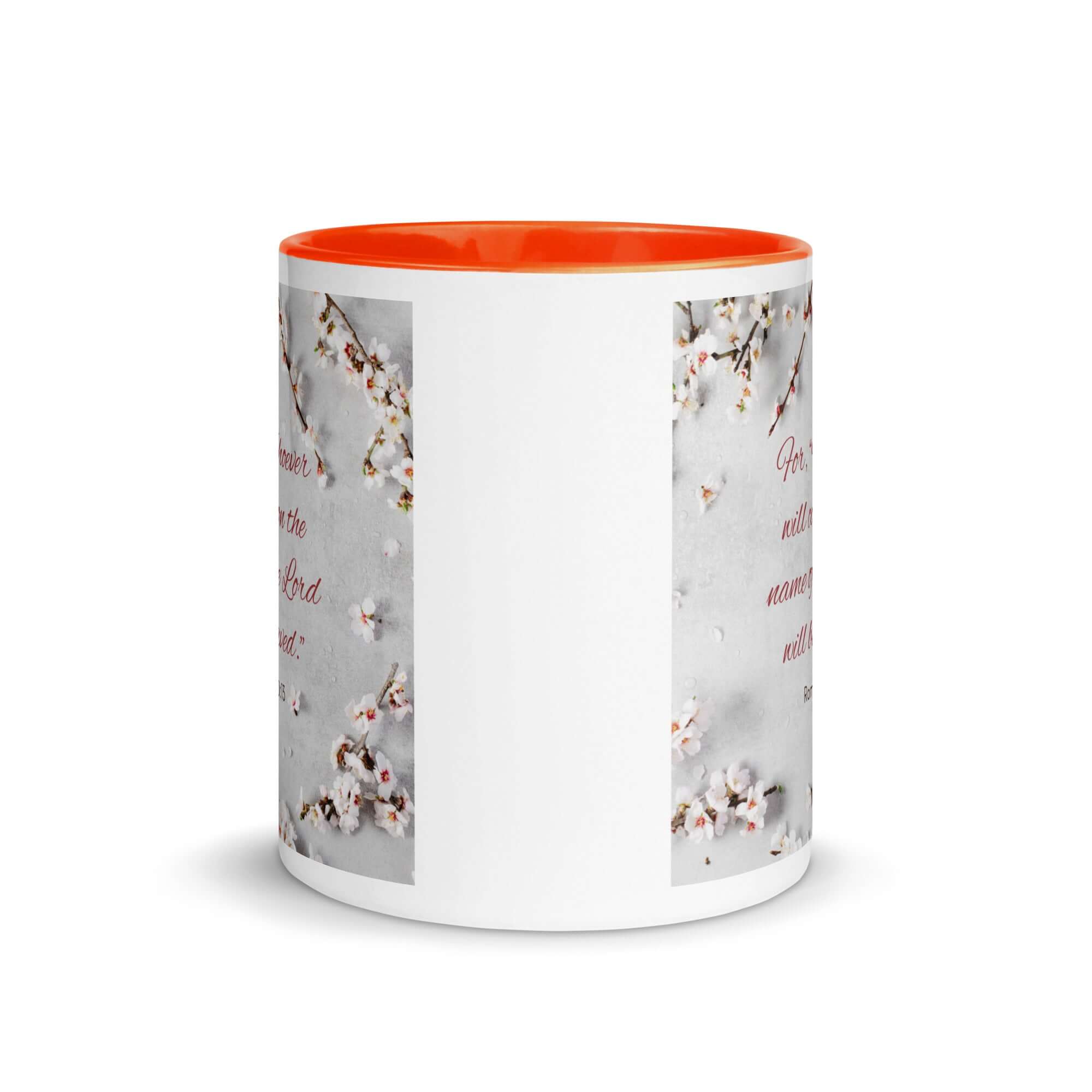 Romans 10:13 Bible Verse, the Lord White Ceramic Mug with Color Inside
