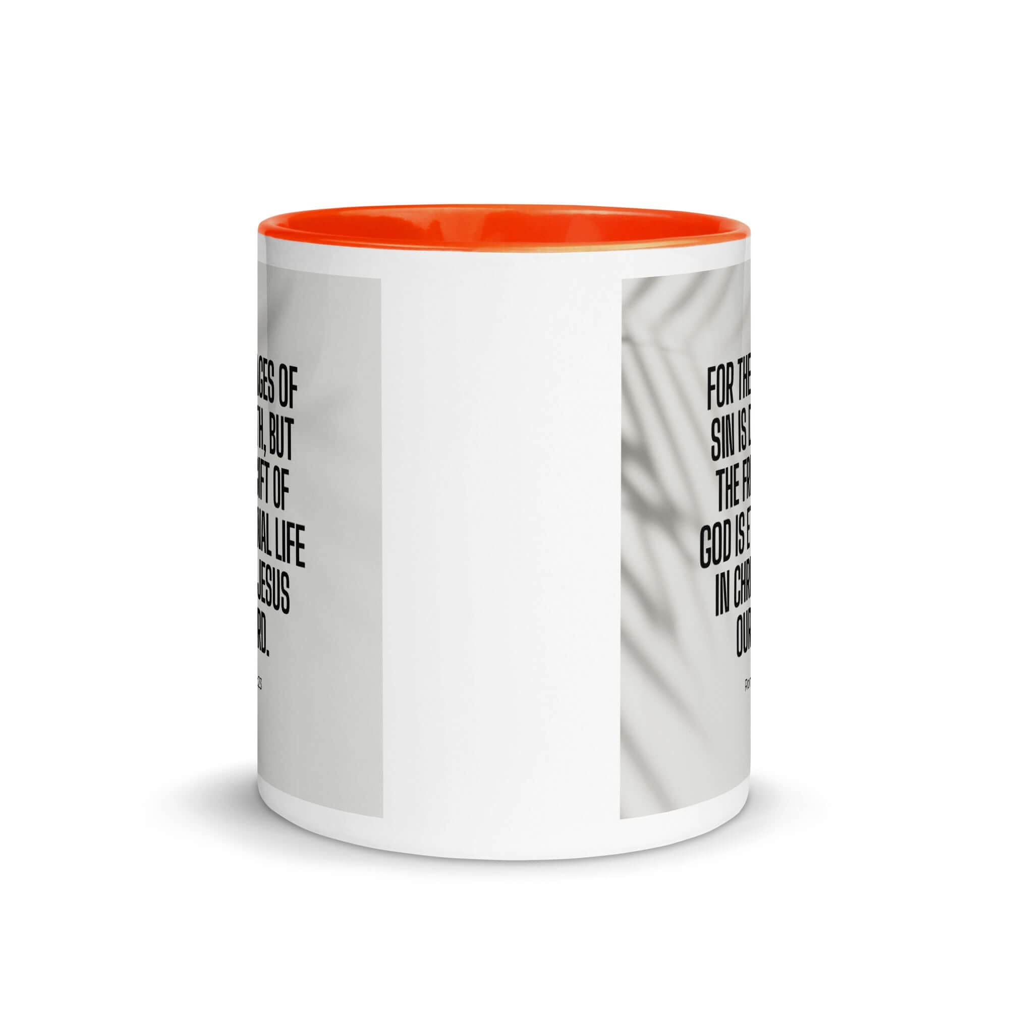 Romans 6:23 Bible Verse, eternal life White Ceramic Mug with Color Inside