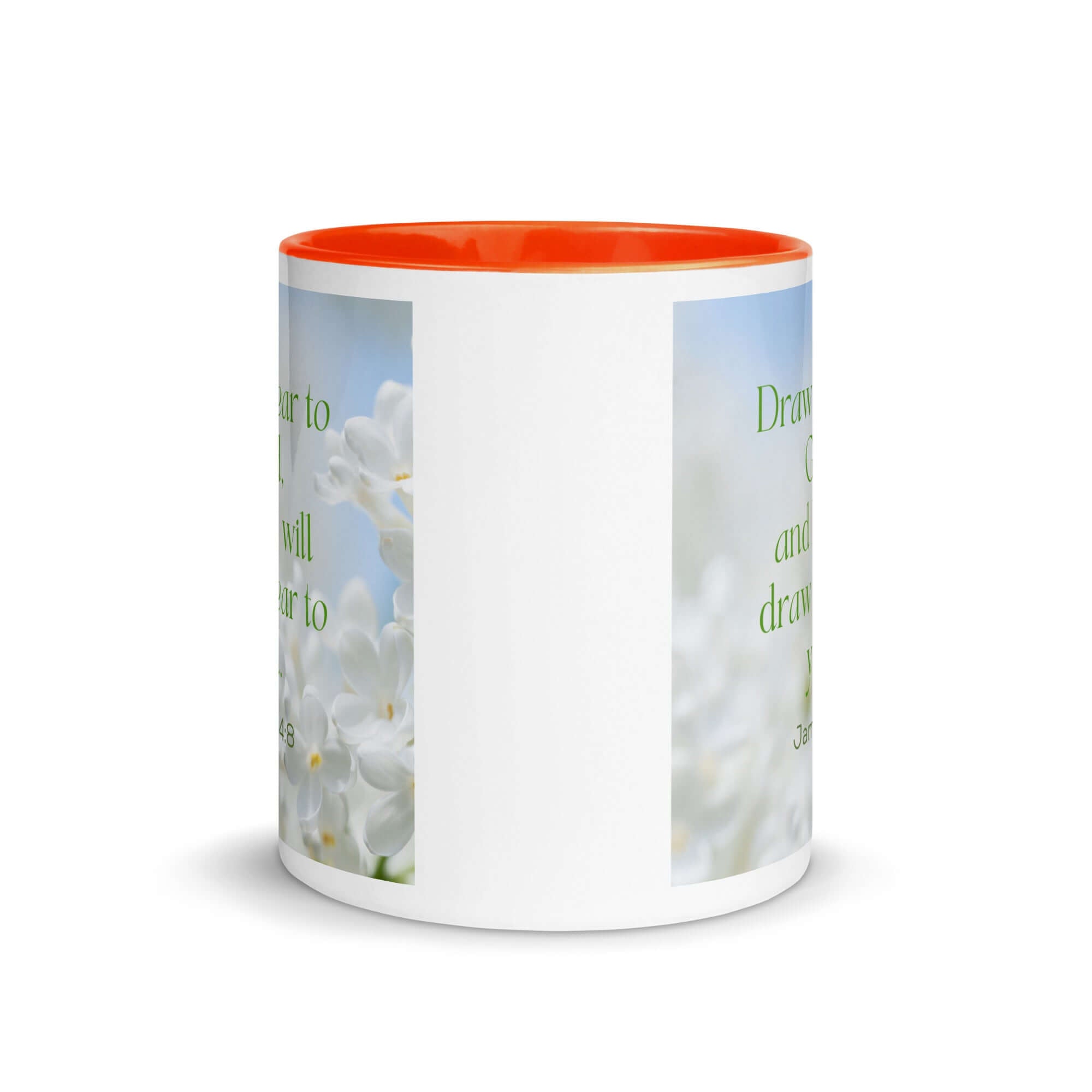 James 4:8 Bible Verse, Draw near White Ceramic Mug with Color Inside