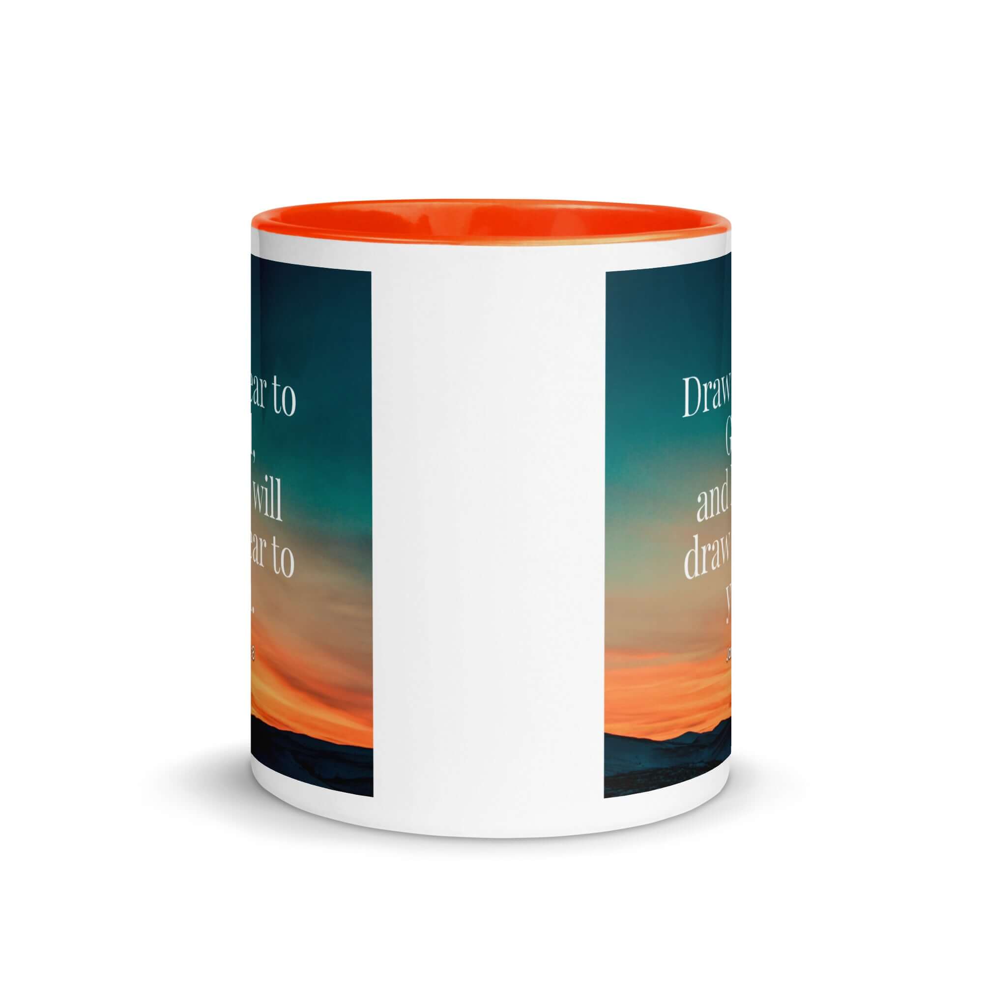 James 4:8 Bible Verse, near to God White Ceramic Mug with Color Inside