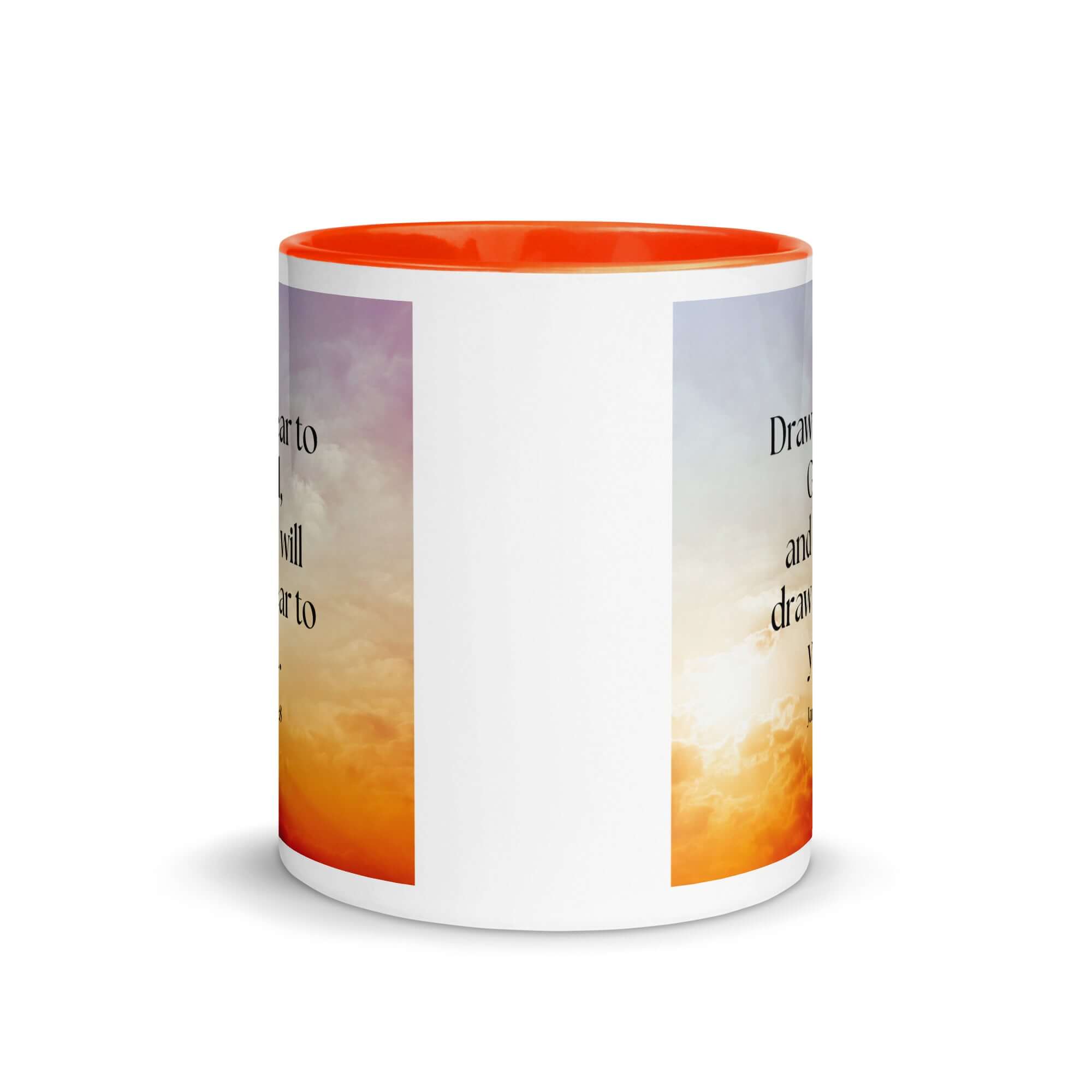 James 4:8 Bible Verse, he will draw White Ceramic Mug with Color Inside