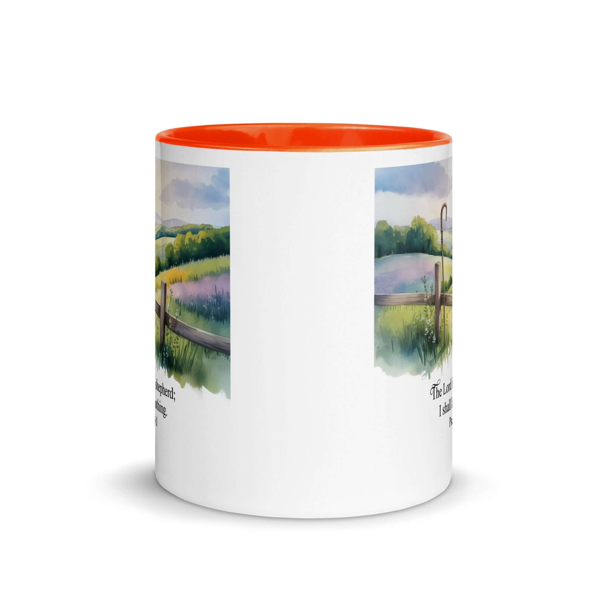 Psalm 23:1 Bible Verse, Lack White Ceramic Mug with Color Inside