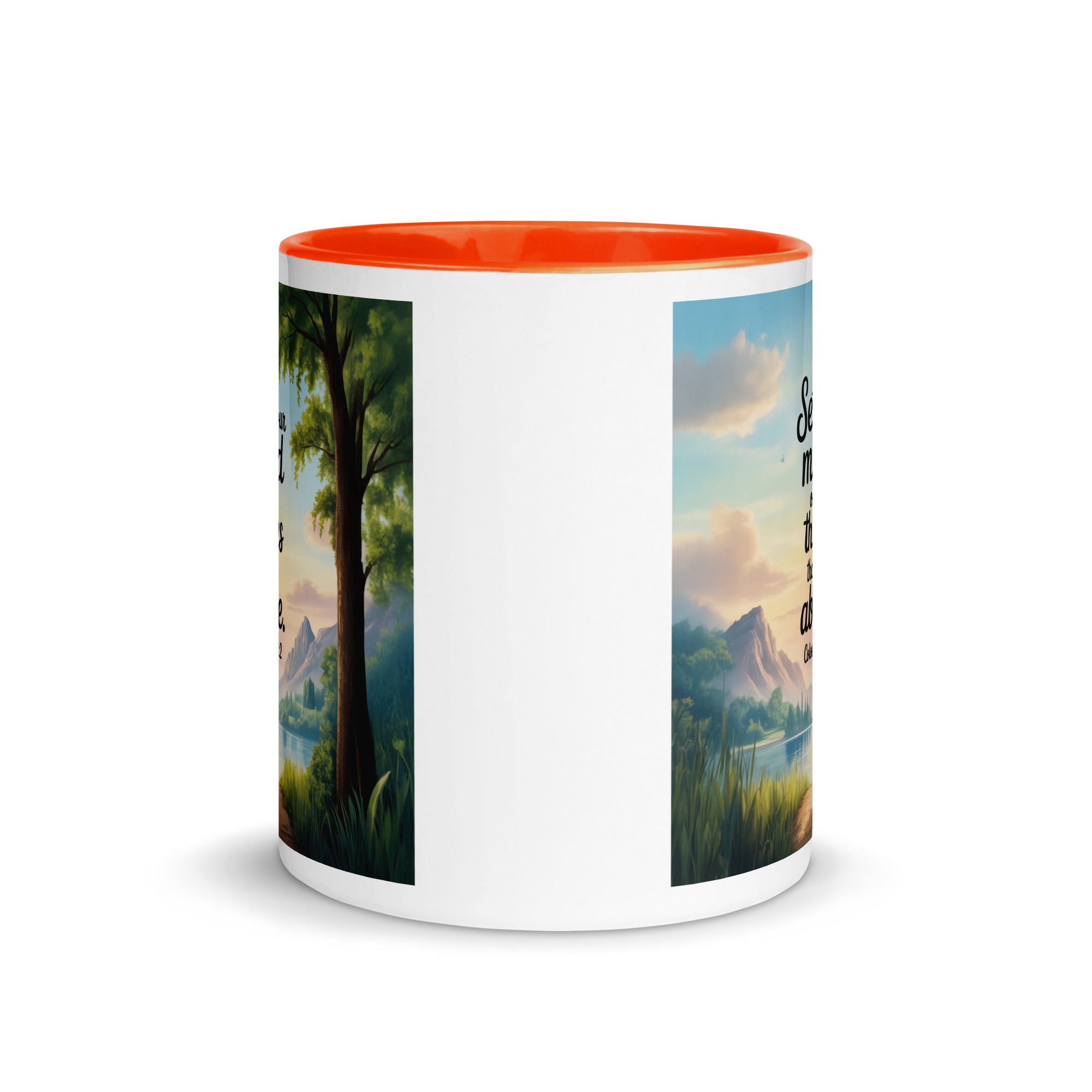 Colossians 3:2 Bible Verse Set White Ceramic Mug with Color Inside