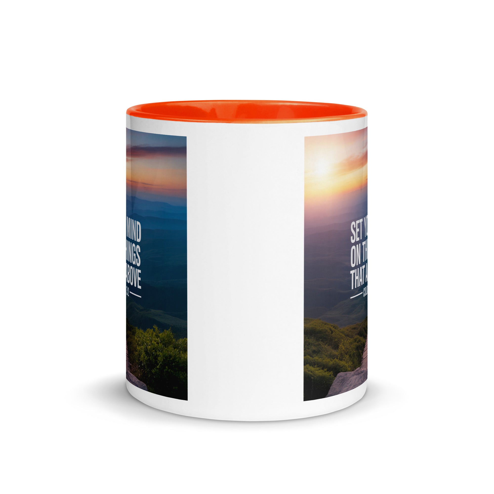 Colossians 3:2 Bible Verse your mind White Ceramic Mug with Color Inside