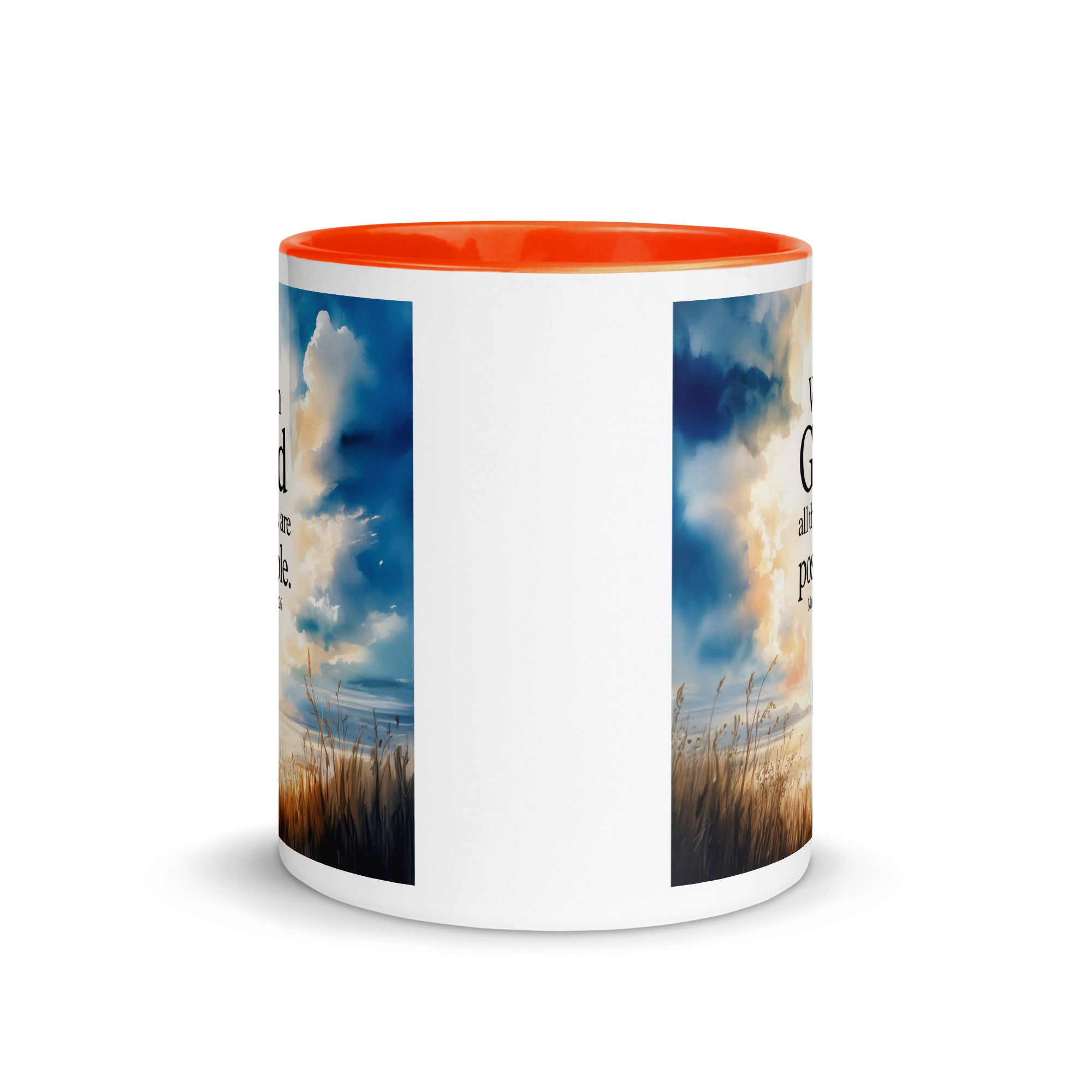 Matthew 19:26 Bible Verse Jesus White Ceramic Mug with Color Inside